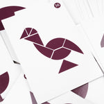 Cartes défis posées en éventail avec figures géométriques – Double Tangram Œuf Jeux Faugère