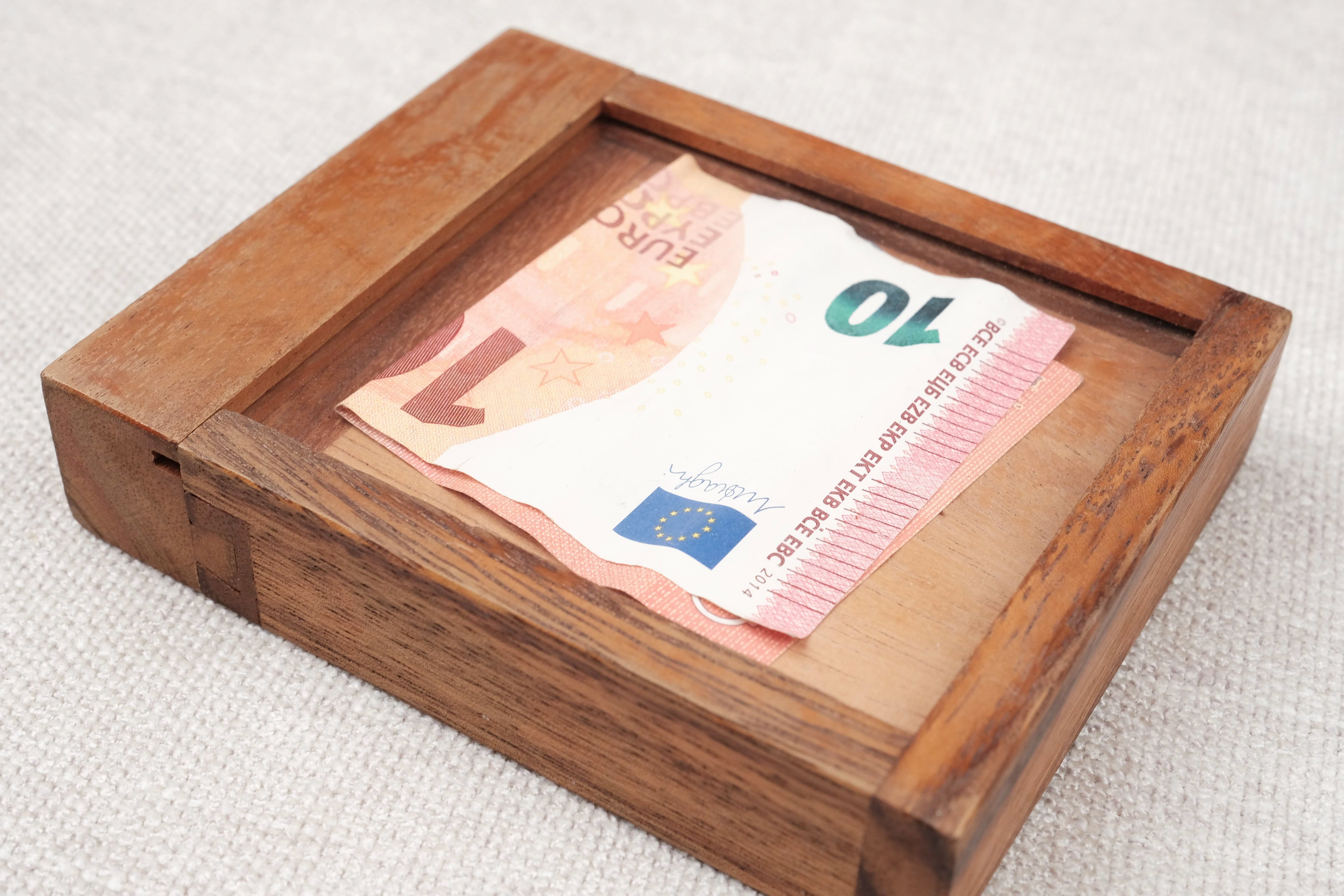 Okazou – Casse-tête boîte secrète en bois avec billet de banque enfermé – Jeux Faugère