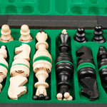 Coffret d’échecs noir en bois avec rangement individuel en feutrine pour chaque pièce