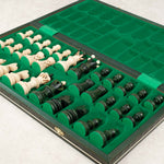 Jeu d’échecs XL vert pliable – échiquier en bois avec rangement intérieur en feutrine verte pour les pièces