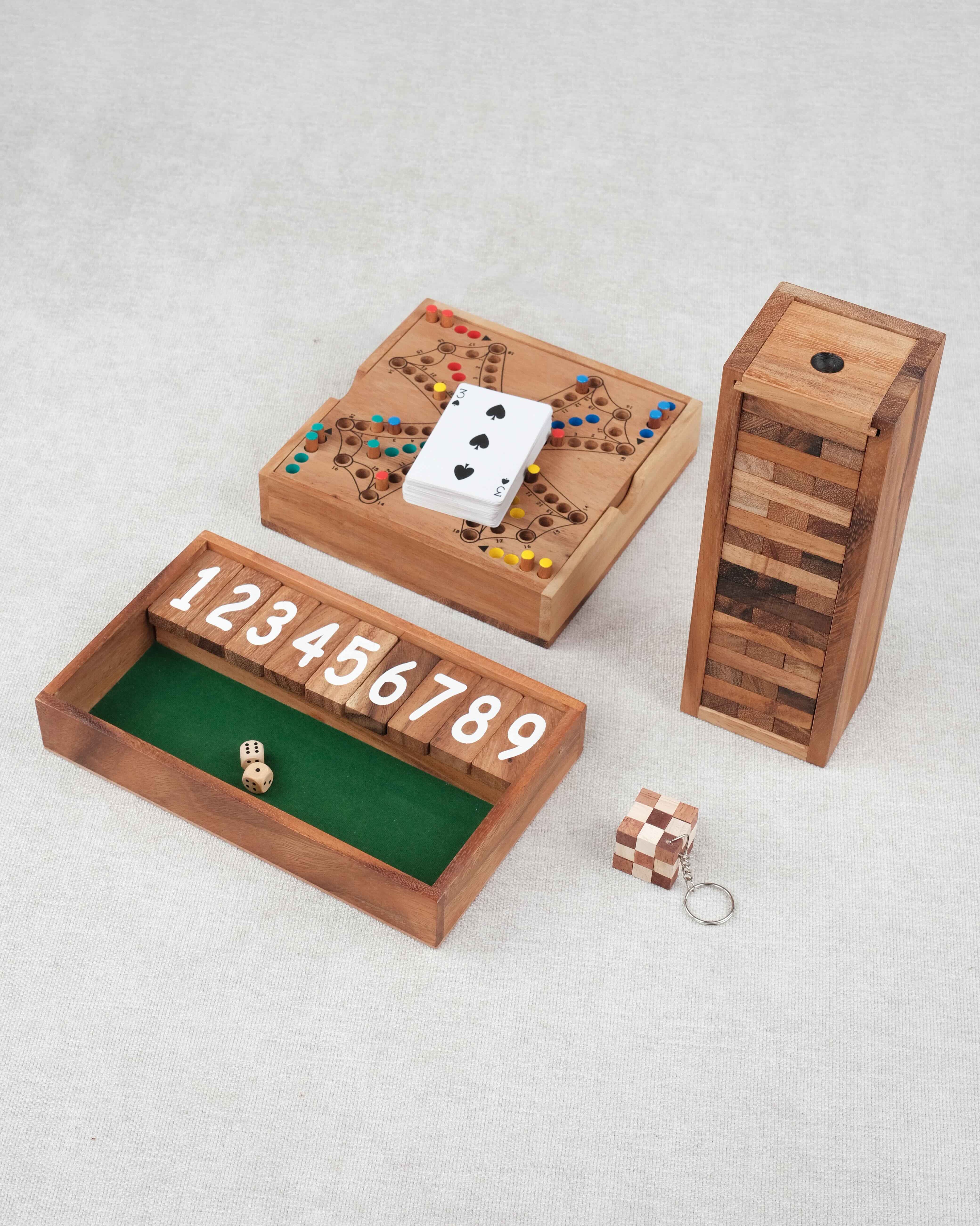 Pack Malin Jeux Stratégiques en bois #2 – Ferme la Boîte, Jenga, TOCK et mini casse-tête