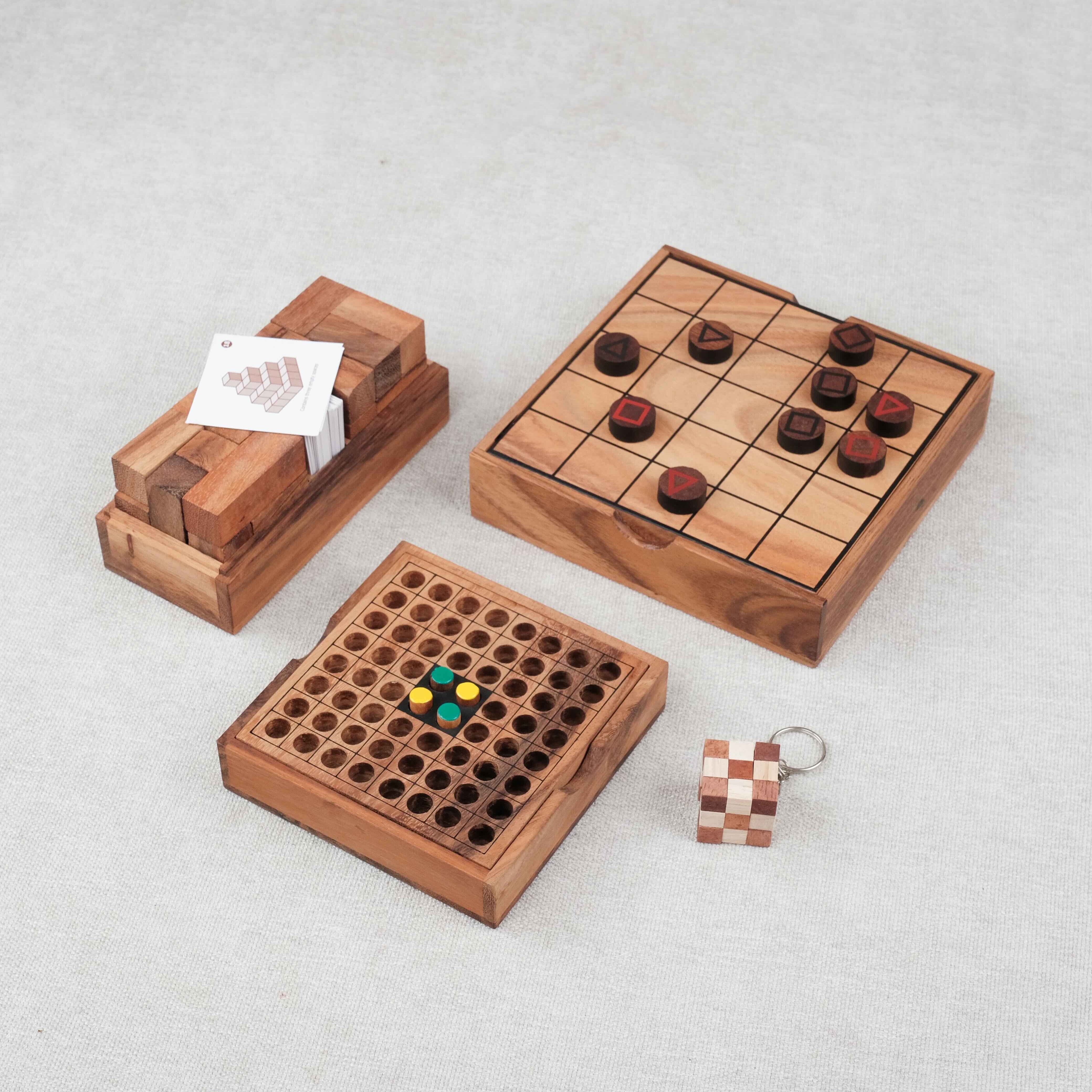 Pack Malin Jeux Stratégiques en bois – Double Cube, Othello, Mystrio et mini casse-tête