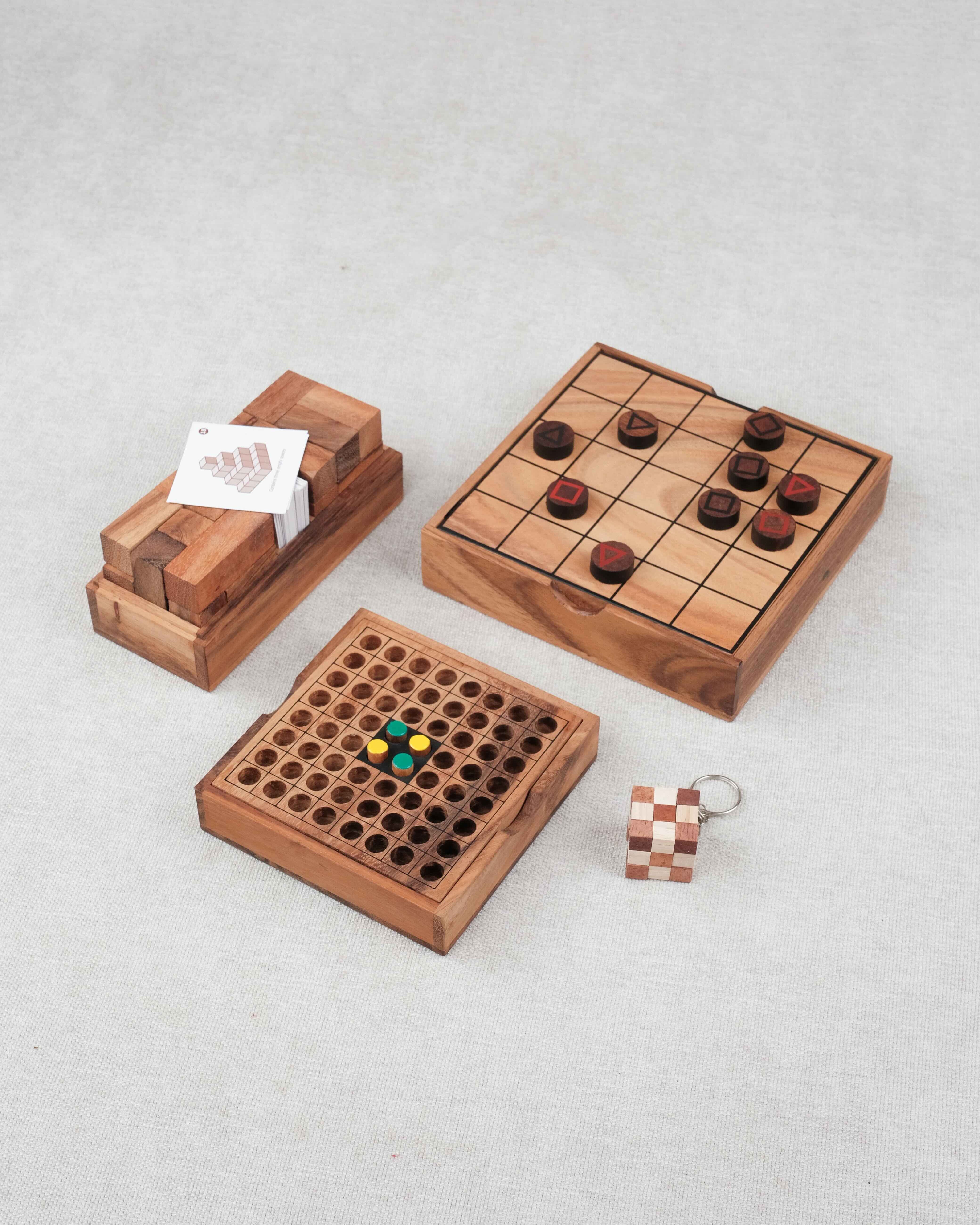 Pack Malin Jeux Stratégiques en bois – Double Cube, Othello, Mystrio et mini casse-tête