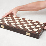 Coffret pliable de jeu de dames en bois marron format L