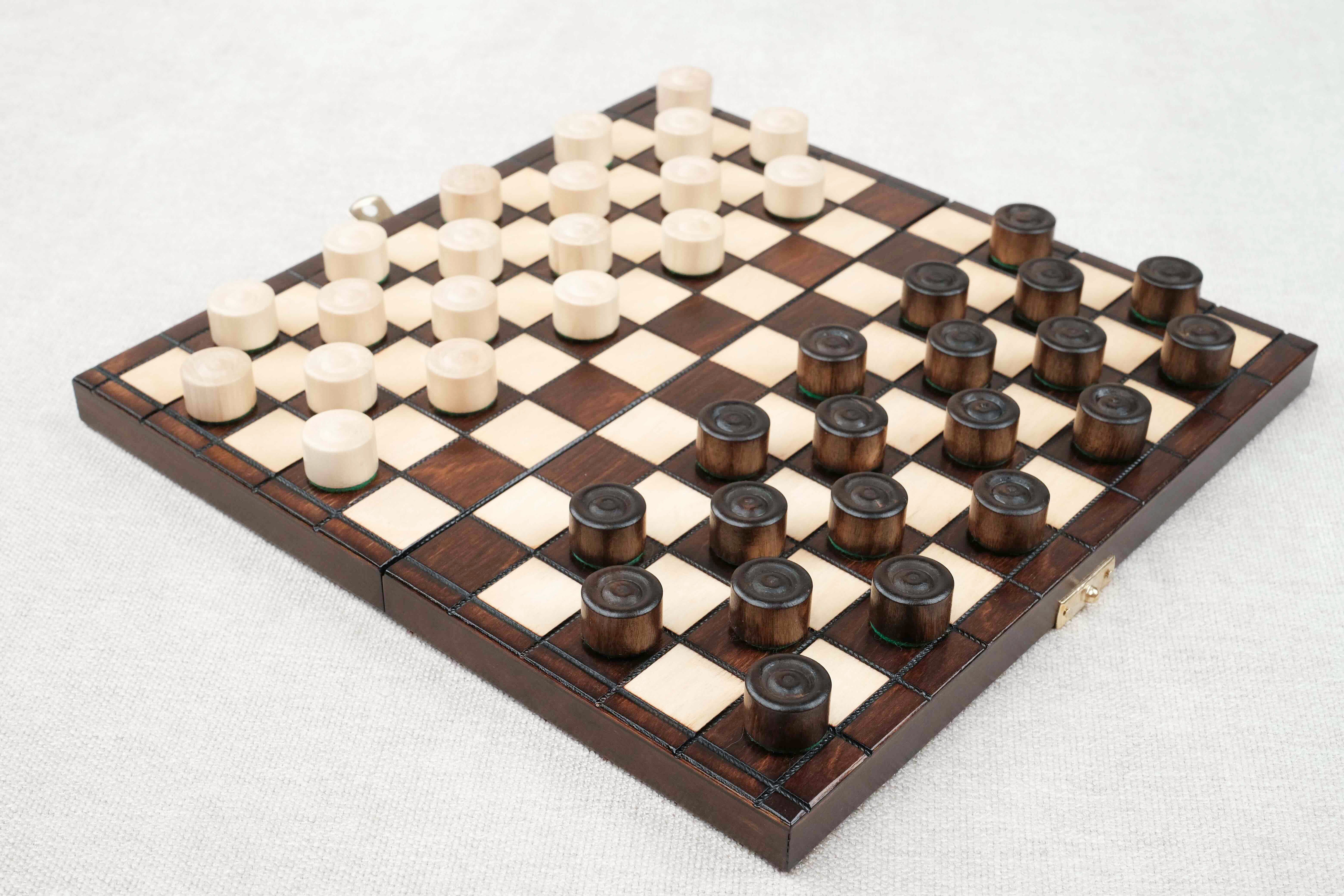 Jeu de dames en bois marron naturel format 27 cm