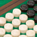 Rangement intérieur feutré vert pour jeu de dames en bois