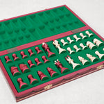 Jeu d’échecs rouge grand format L en bois, intérieur feutrine et compartiments