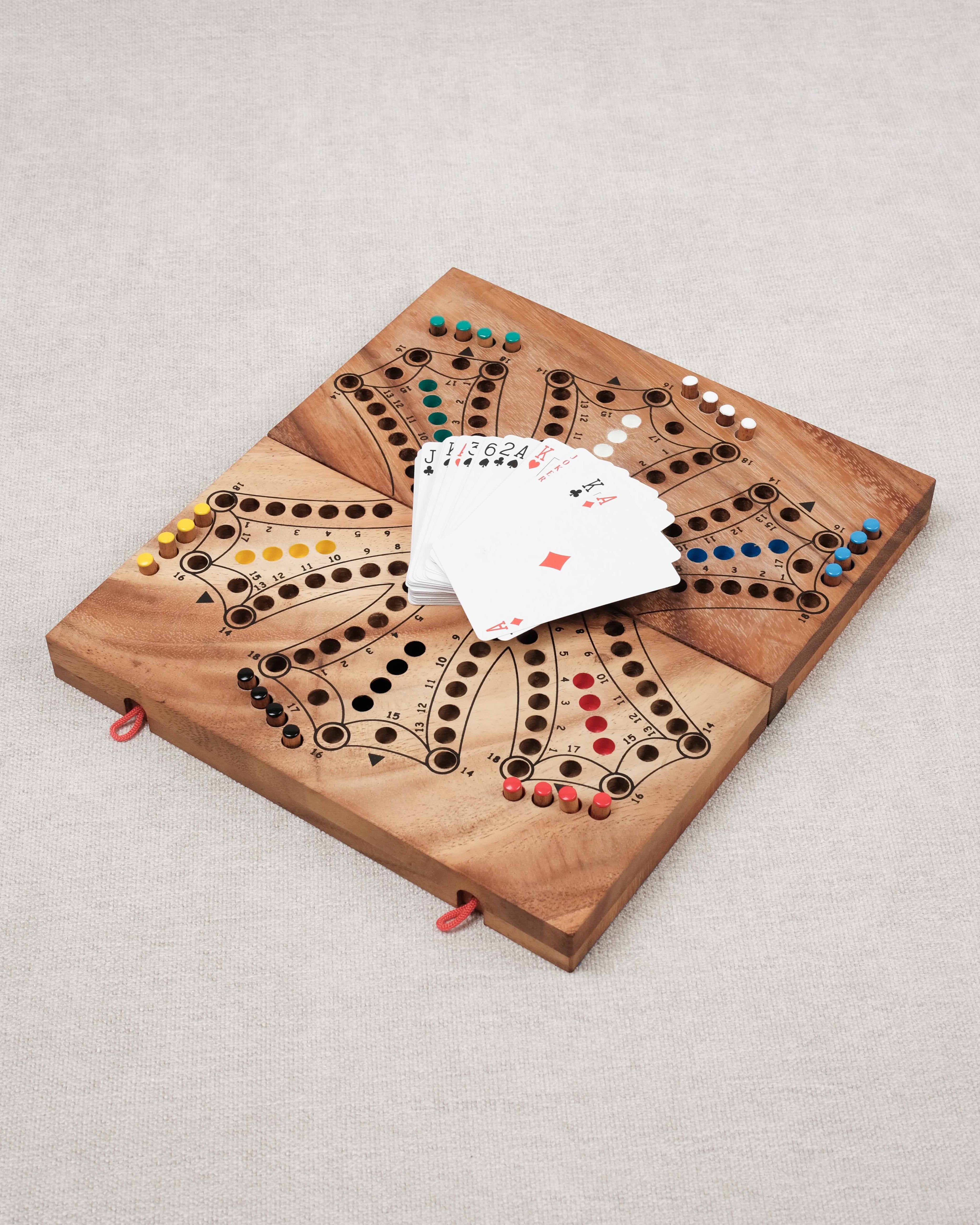 Jeu de TOCK 6 joueurs en bois d’acacia avec cartes et pions