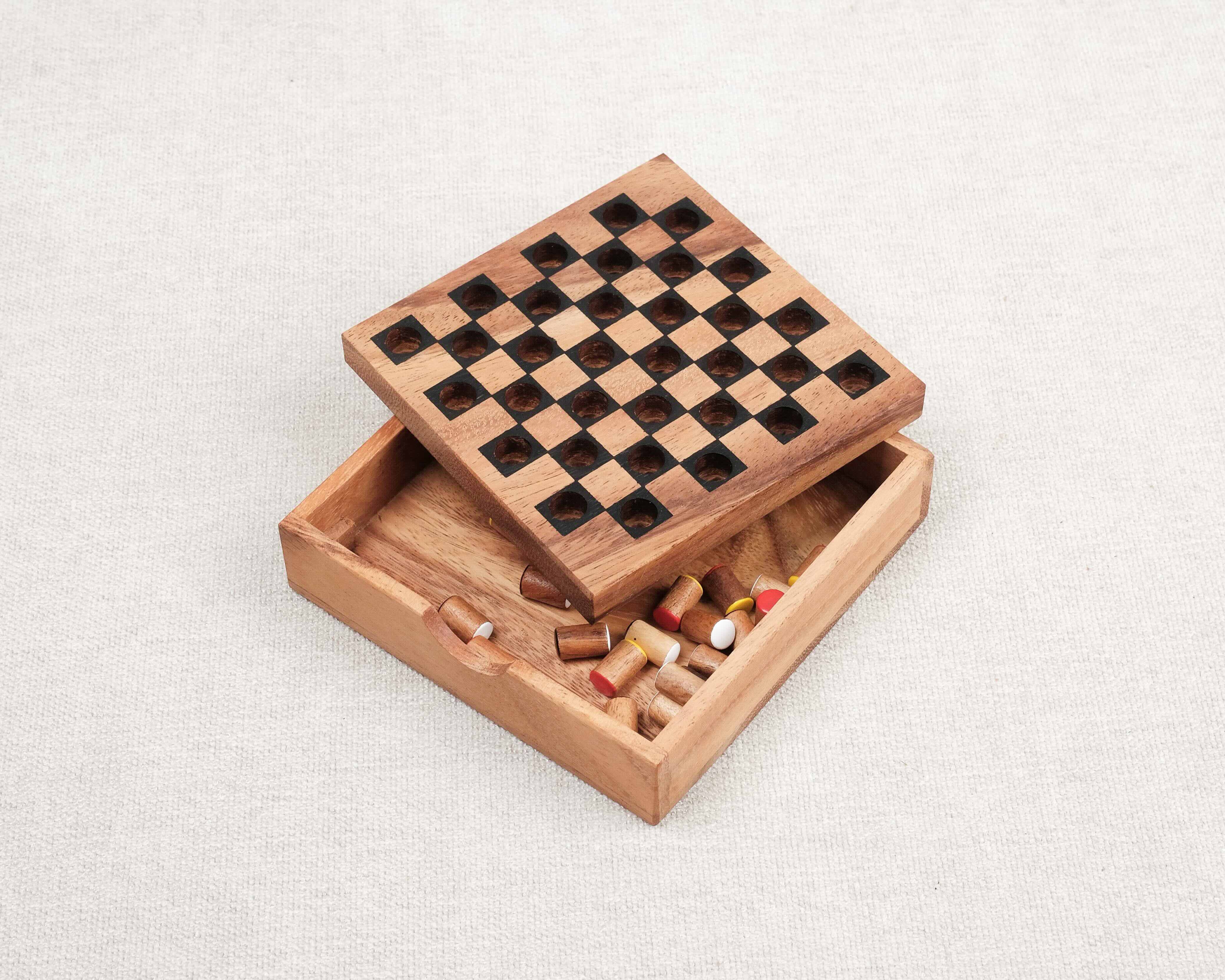 Plateau vide de dames en bois, format voyage