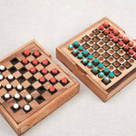 Jeux de dames et échecs en bois format voyage côte à côte