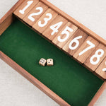 Jeu Ferme la Boîte en bois d’acacia avec dés vue du dessus