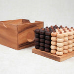 Coffret ouvert du Puissance 5 3D en bois avec rangement des pions