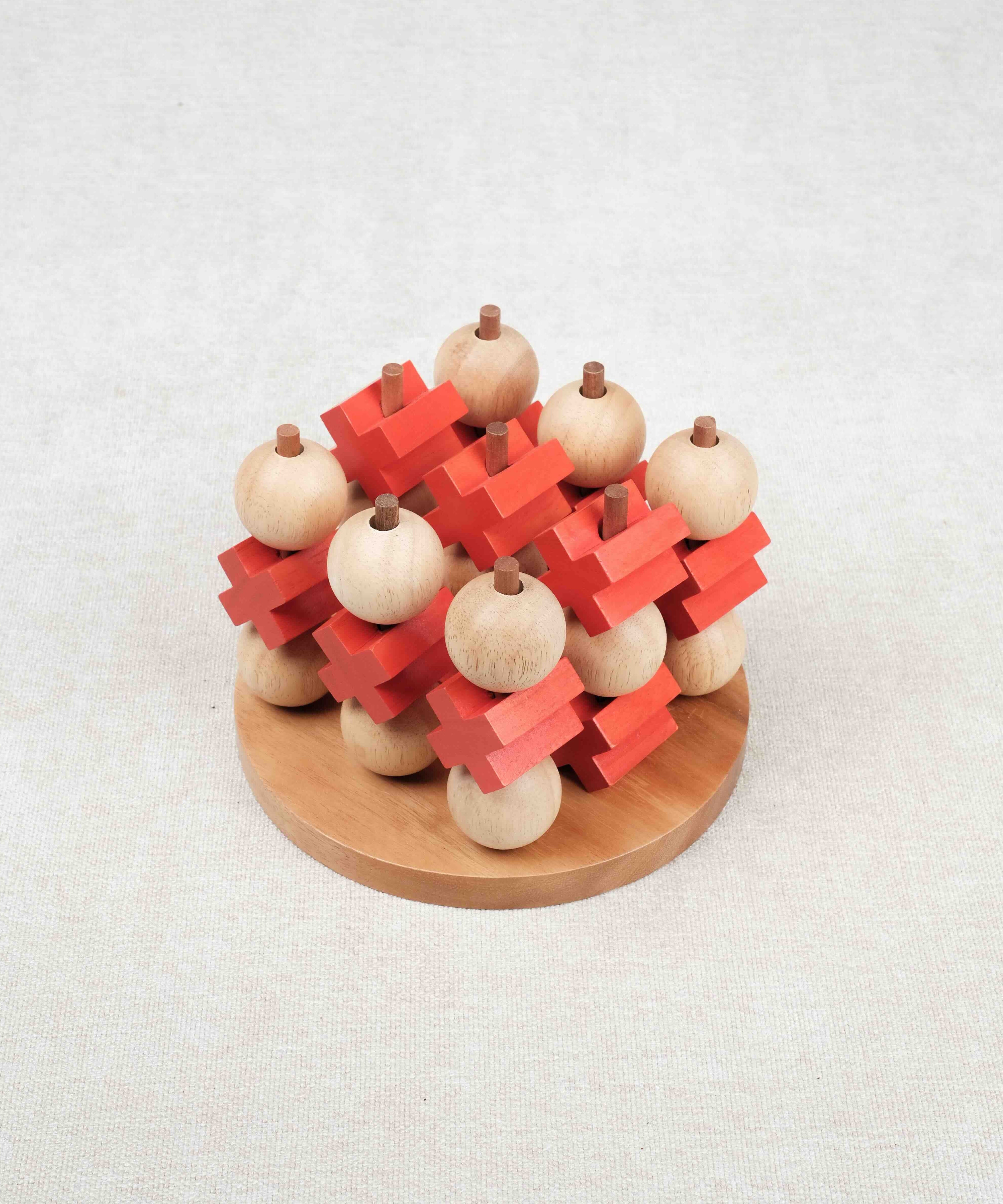 Morpion 3D XL en bois avec pièces boules et croix colorées