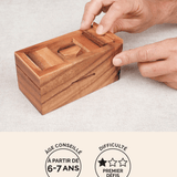 Tirelire secrète format M, casse-tête boîte secrète en bois Jeux Faugère – idée cadeau, premiers défis dès 6 ans