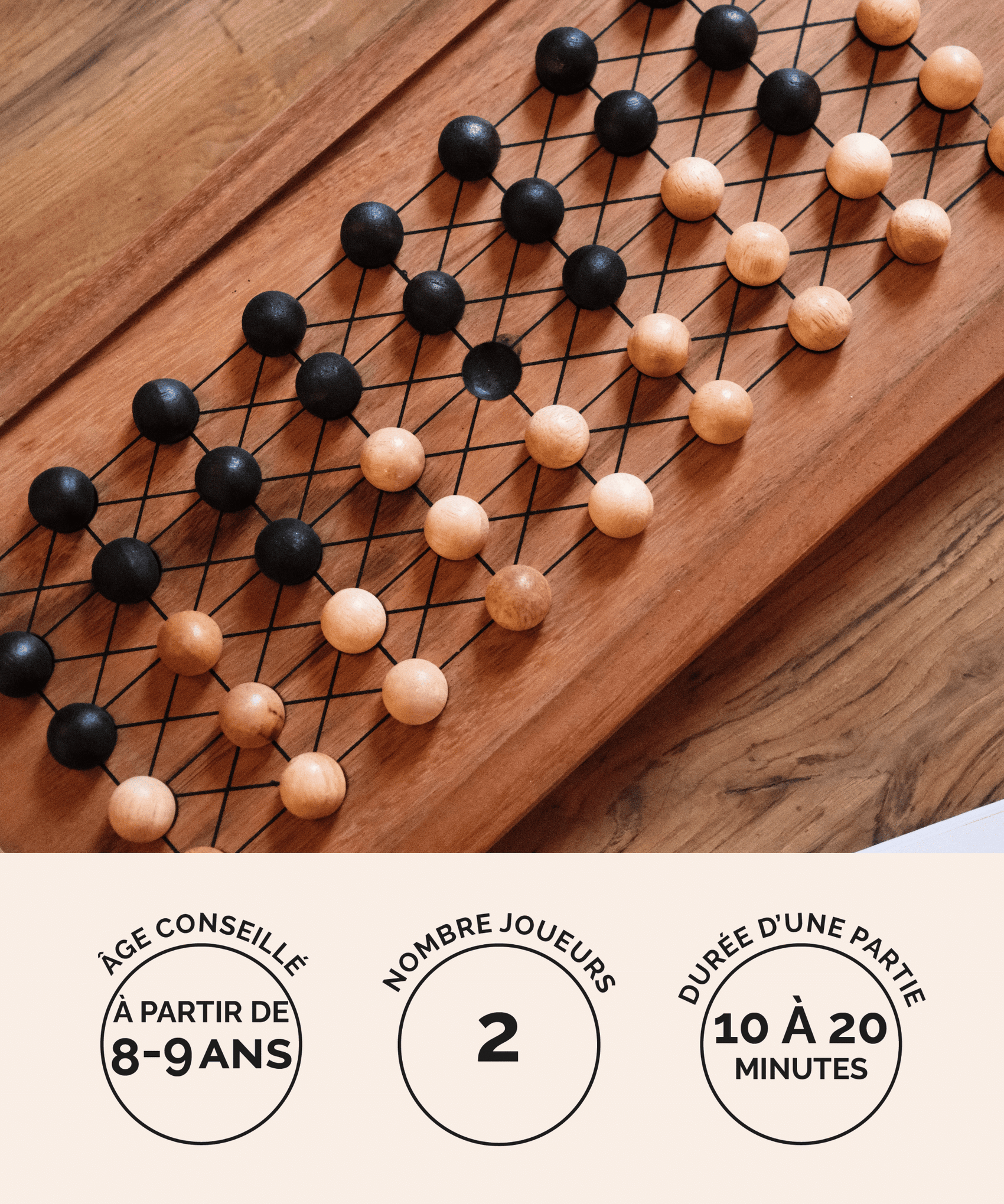 Fanorona, jeu d'échecs malgache (jeu de stratégie traditionnel africain) en bois Jeux Faugère – 2 joueurs dès 8 ans