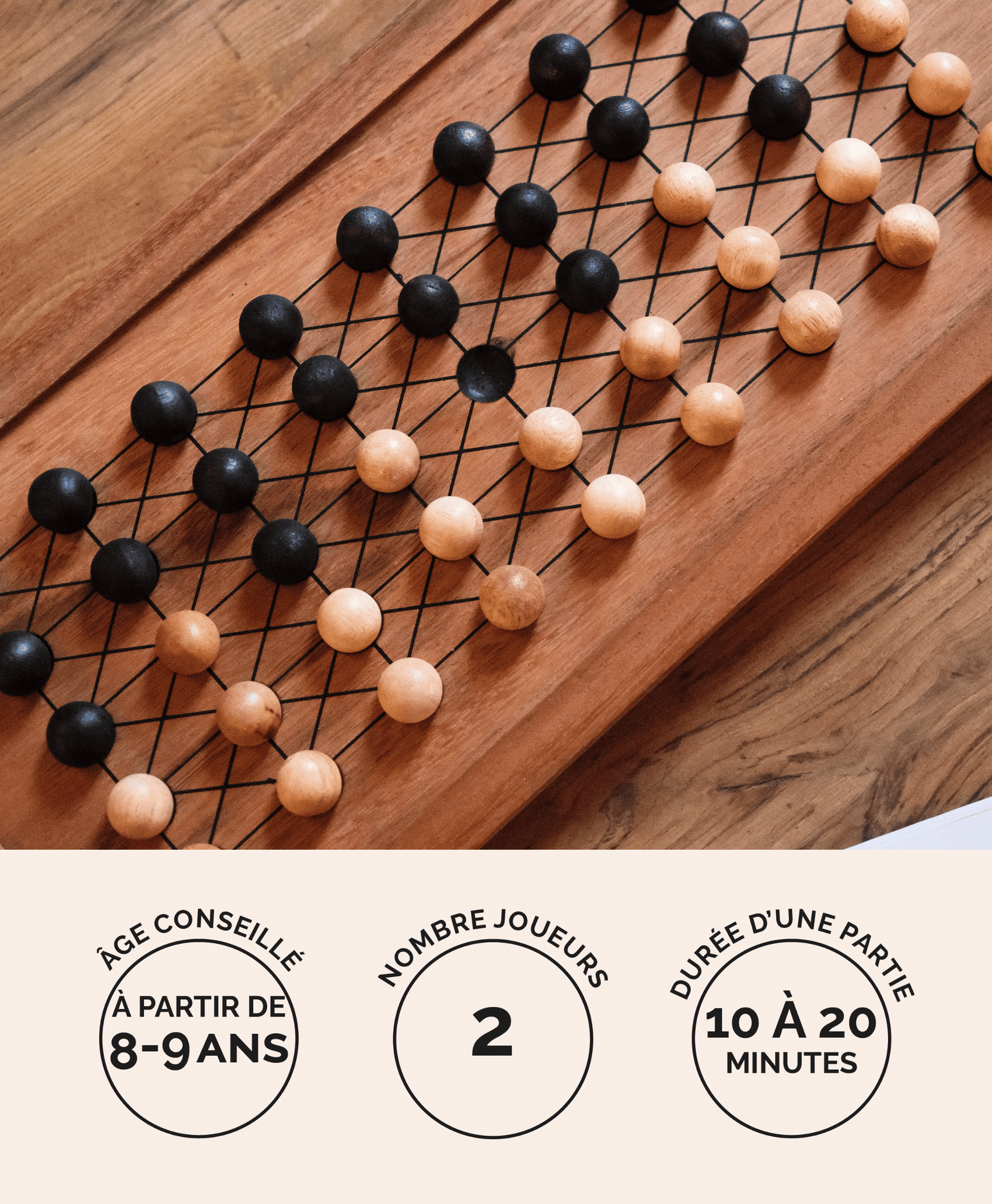 Fanorona, jeu d'échecs malgache (jeu de stratégie traditionnel africain) en bois Jeux Faugère – 2 joueurs dès 8 ans