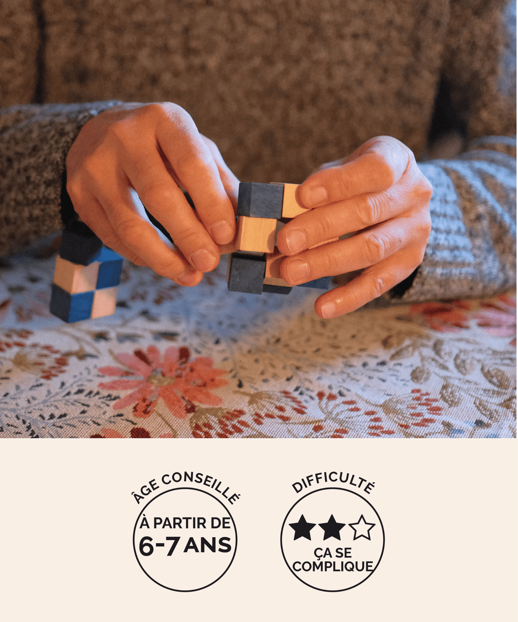 Cube Serpent bleu, casse-tête en bois Jeux Faugère – idée cadeau, jeu solo 1 joueur dès 6 ans