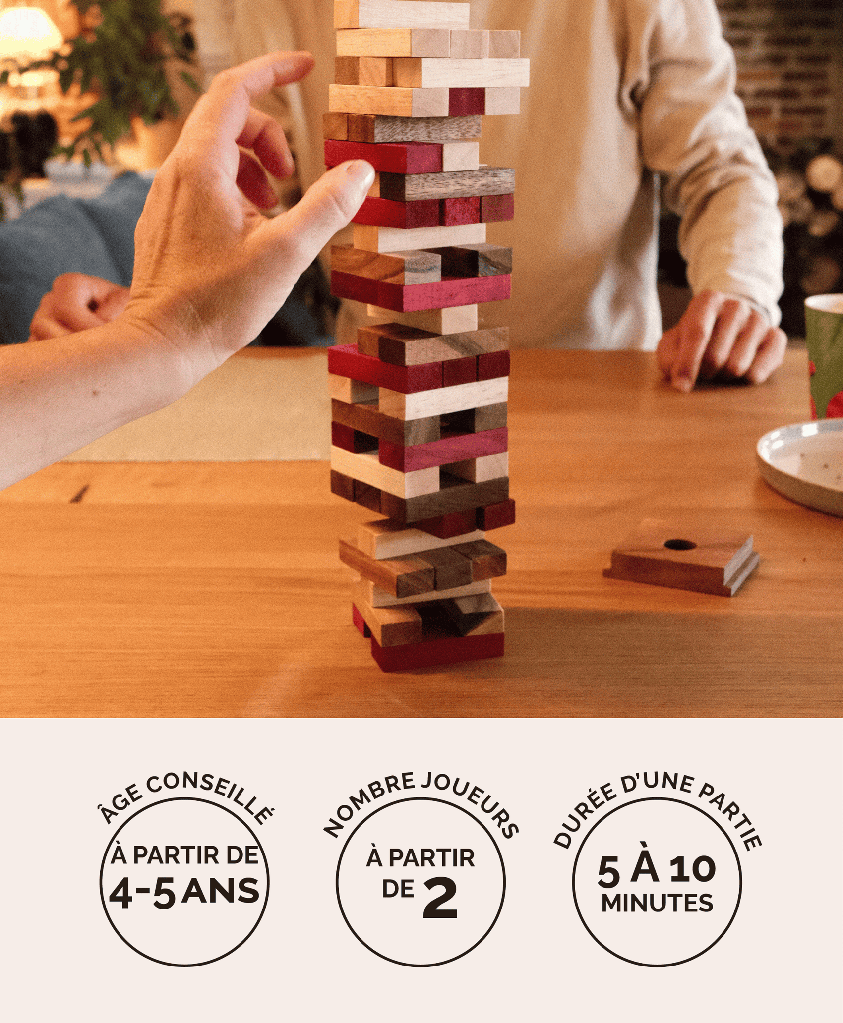 Jenga Couleur en bois format M Jeux Faugère – jeu d'adresse familial dès 4 ans