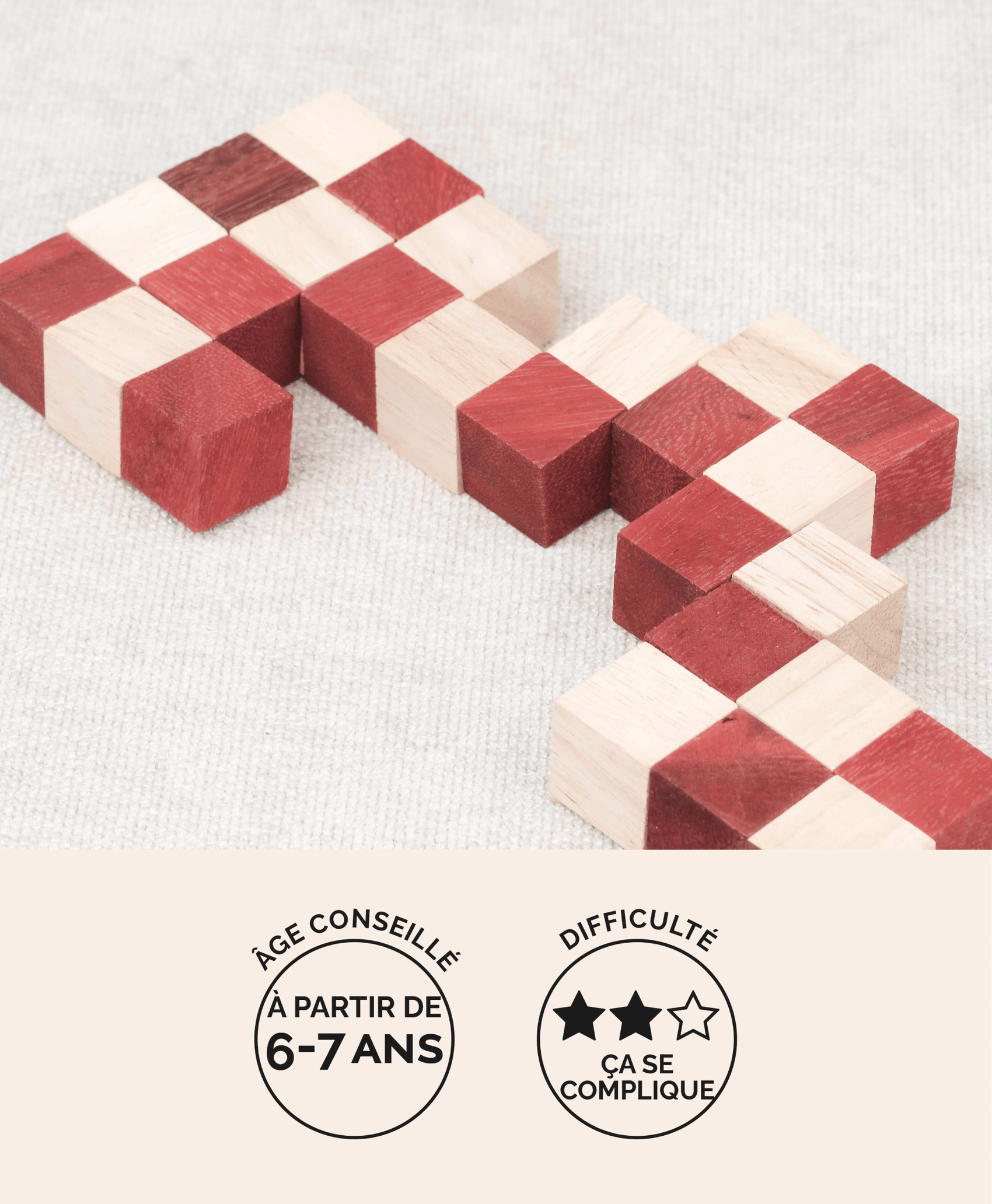 Cube Serpent rouge, casse-tête en bois Jeux Faugère – idée cadeau, jeu solo 1 joueur dès 6 ans
