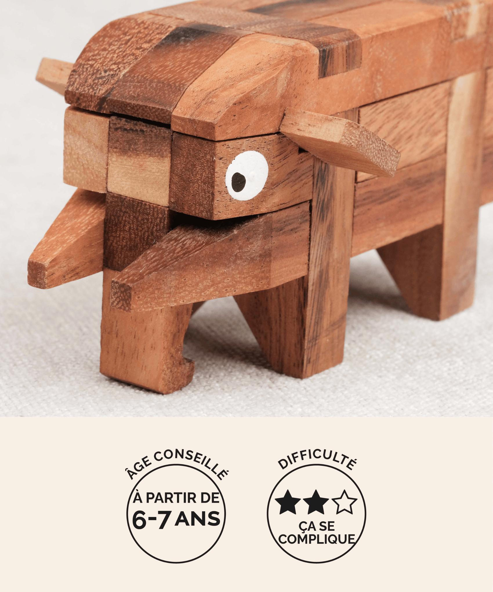 Casse-tête L'Éléphant en bois Jeux Faugère – idée cadeau, à démonter et remonter dès 6 ans