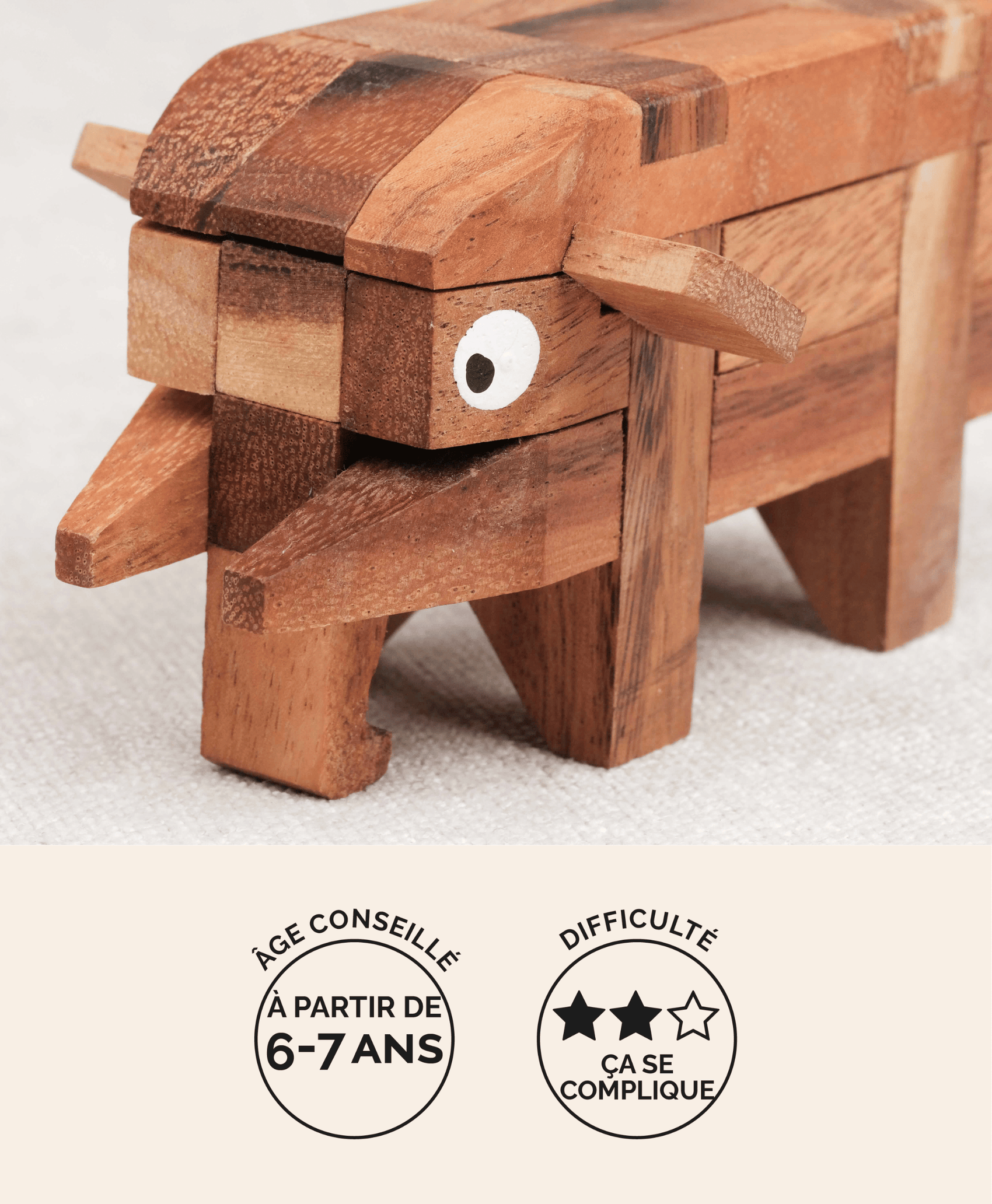 Casse-tête L'Éléphant en bois Jeux Faugère – idée cadeau, à démonter et remonter dès 6 ans