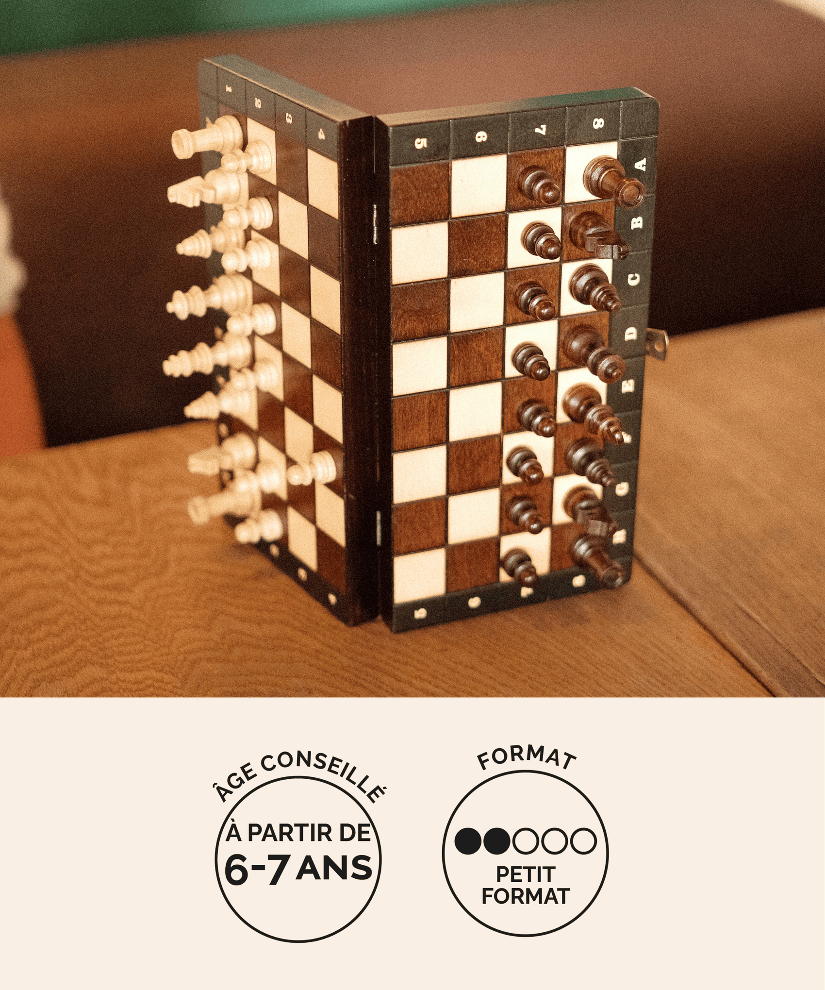 Jeu d'échecs magnétique en bois taille S Jeux Faugère, coffret pliable marron et naturel, jeu d'échecs de voyage