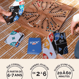 Jeu de Tock 6 joueurs format L albizia foncé avec Tock'CARDS en bois Jeux Faugère – idée cadeau, jeu stratégique familial 2 à 6 joueurs dès 6 ans