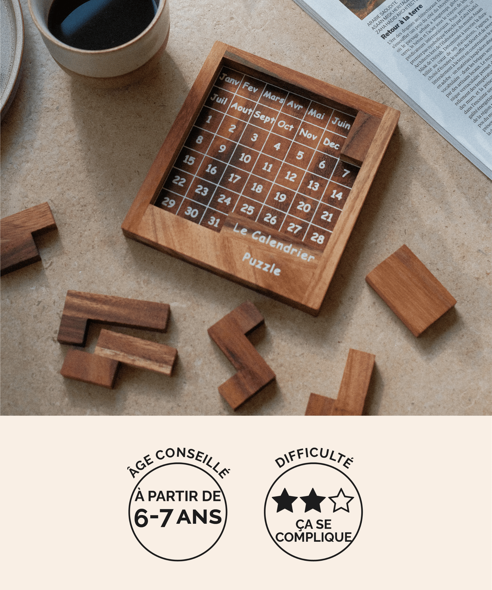 Calendrier Puzzle en bois Jeux Faugère – casse-tête adulte 365 combinaisons, idée cadeau dès 6 ans