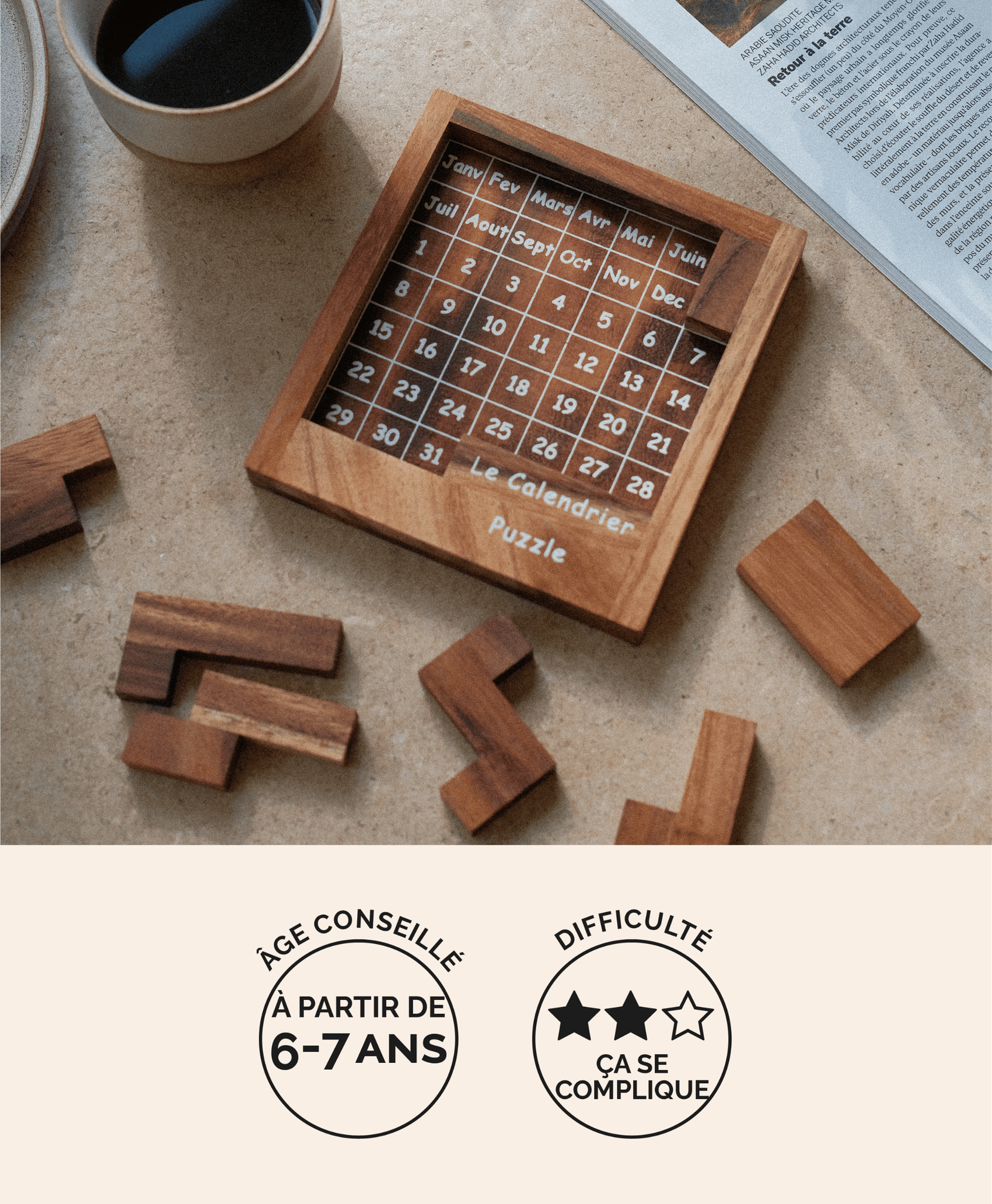 Calendrier Puzzle en bois Jeux Faugère – casse-tête adulte 365 combinaisons, idée cadeau dès 6 ans