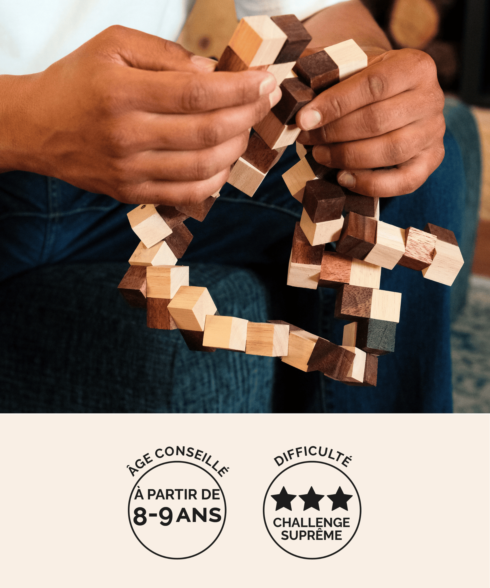 Double Cube Serpent, casse-tête en bois adulte Jeux Faugère – idée cadeau, challenge suprême dès 8 ans