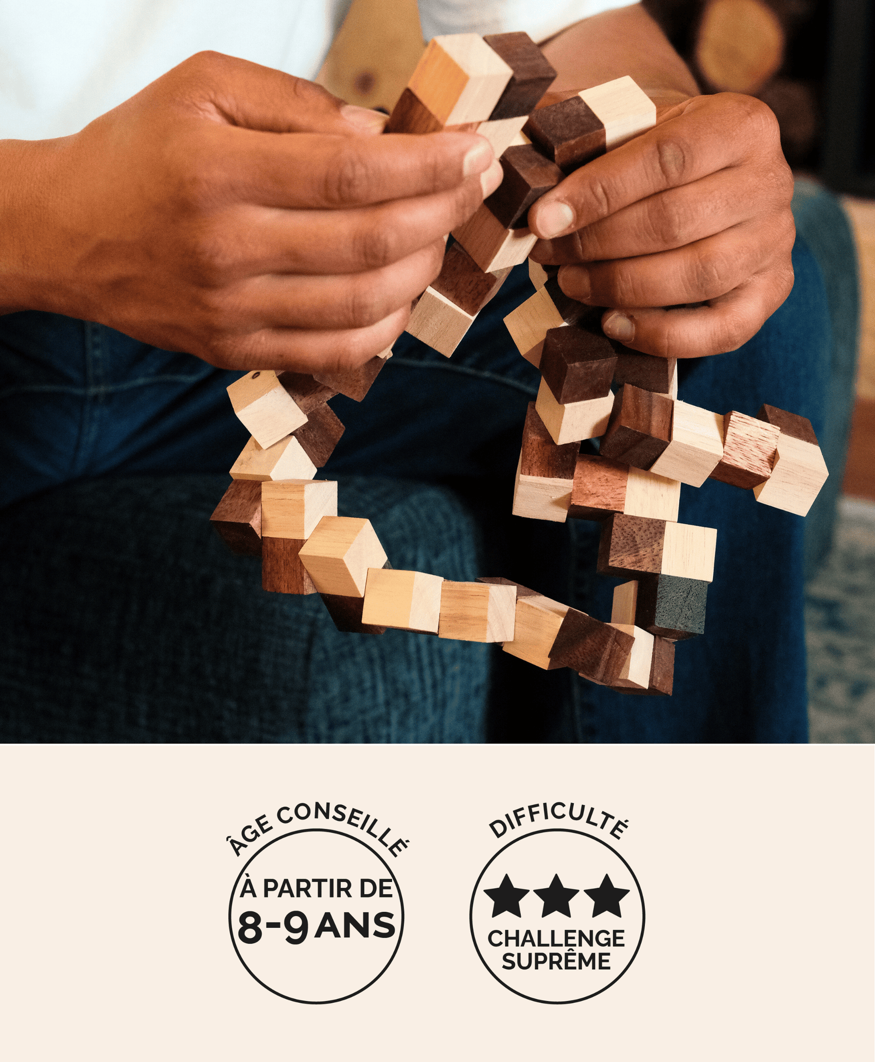 Double Cube Serpent, casse-tête en bois adulte Jeux Faugère – idée cadeau, challenge suprême dès 8 ans