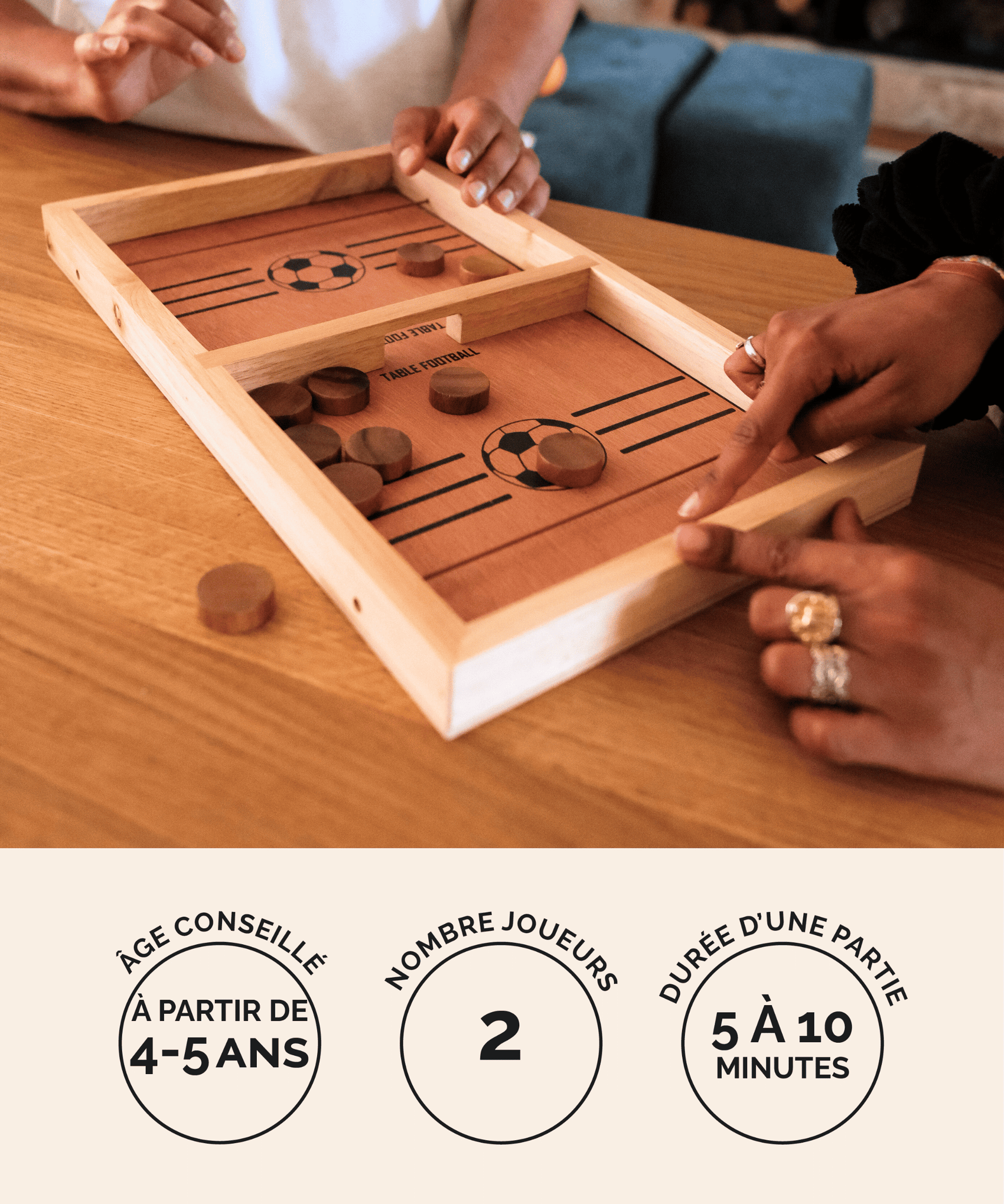 Table à élastiques en bois Jeux Faugère – jeu d'adresse type baby-foot 2 joueurs dès 4 ans