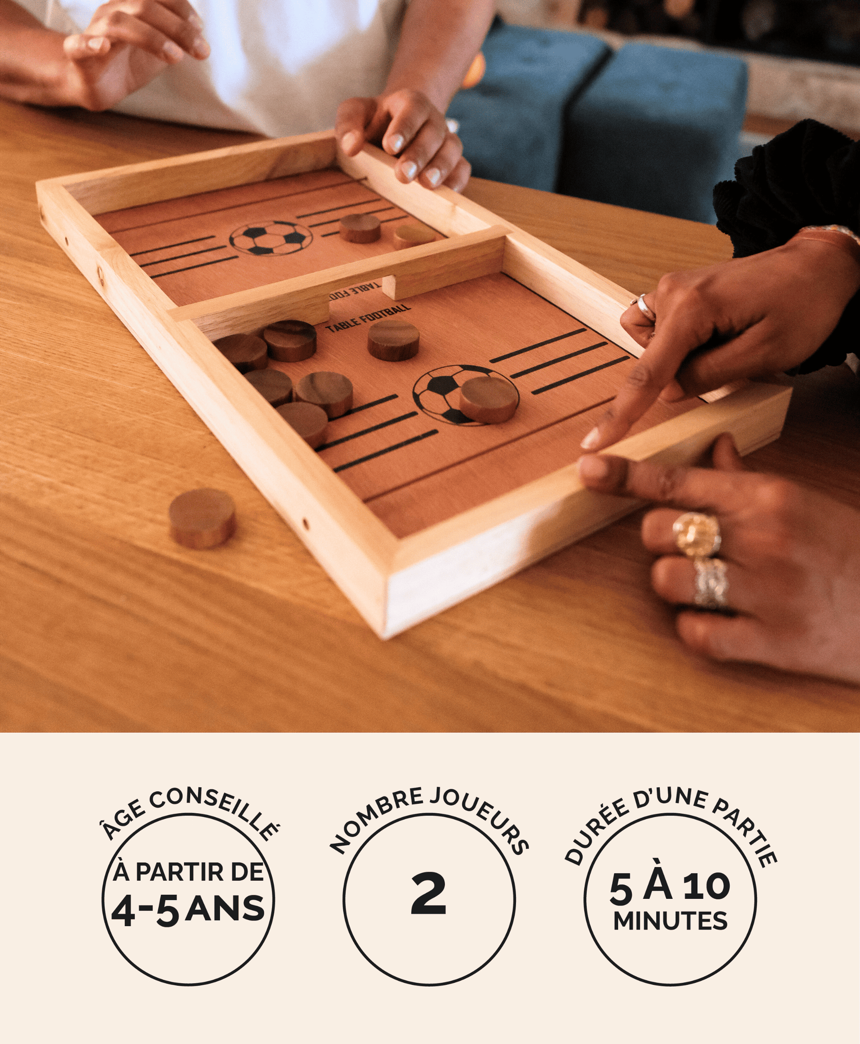 Table à élastiques en bois Jeux Faugère – jeu d'adresse type baby-foot 2 joueurs dès 4 ans