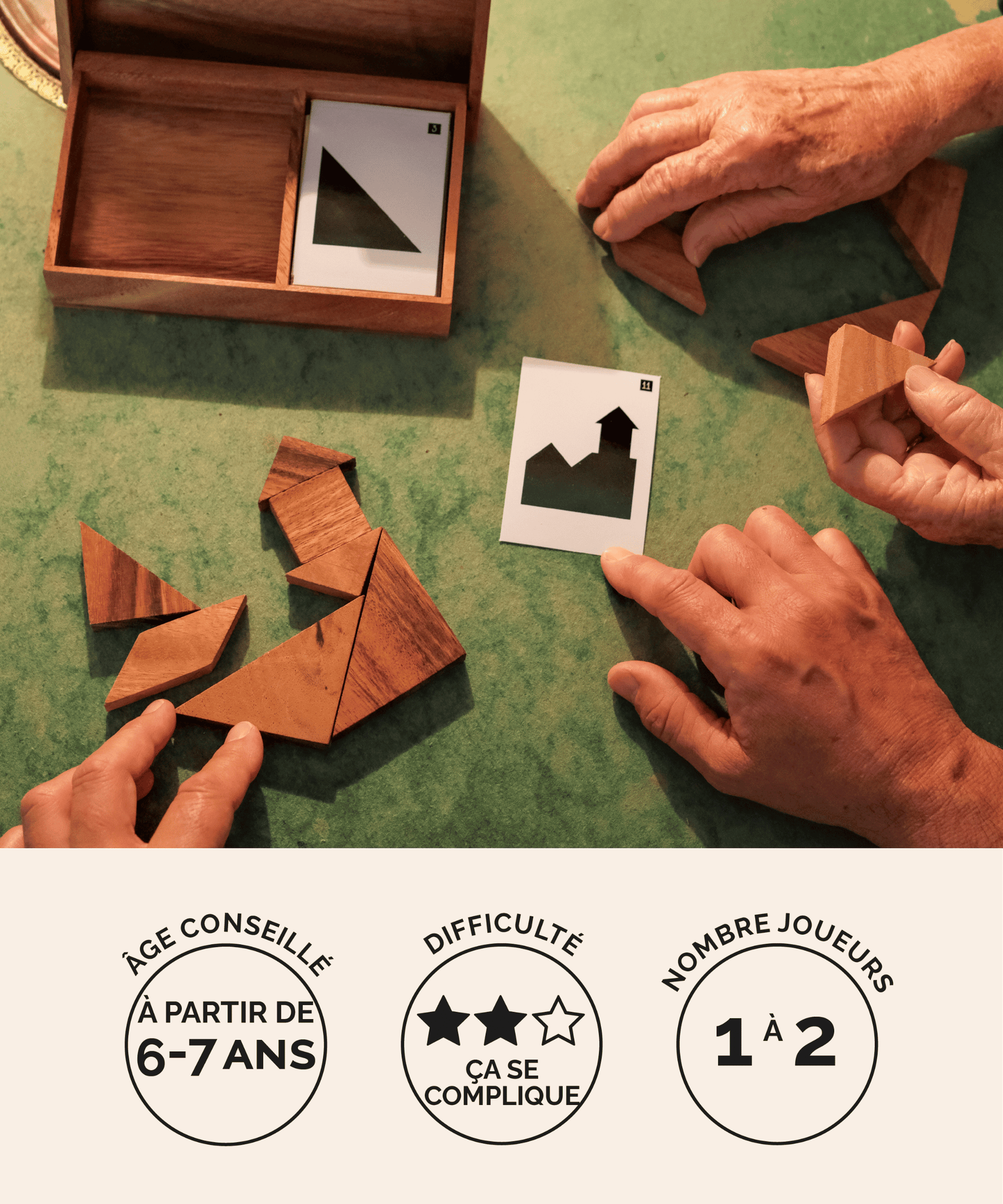 Double Tangram en bois Jeux Faugère – idée cadeau, casse-tête pédagogique 2 joueurs dès 6 ans