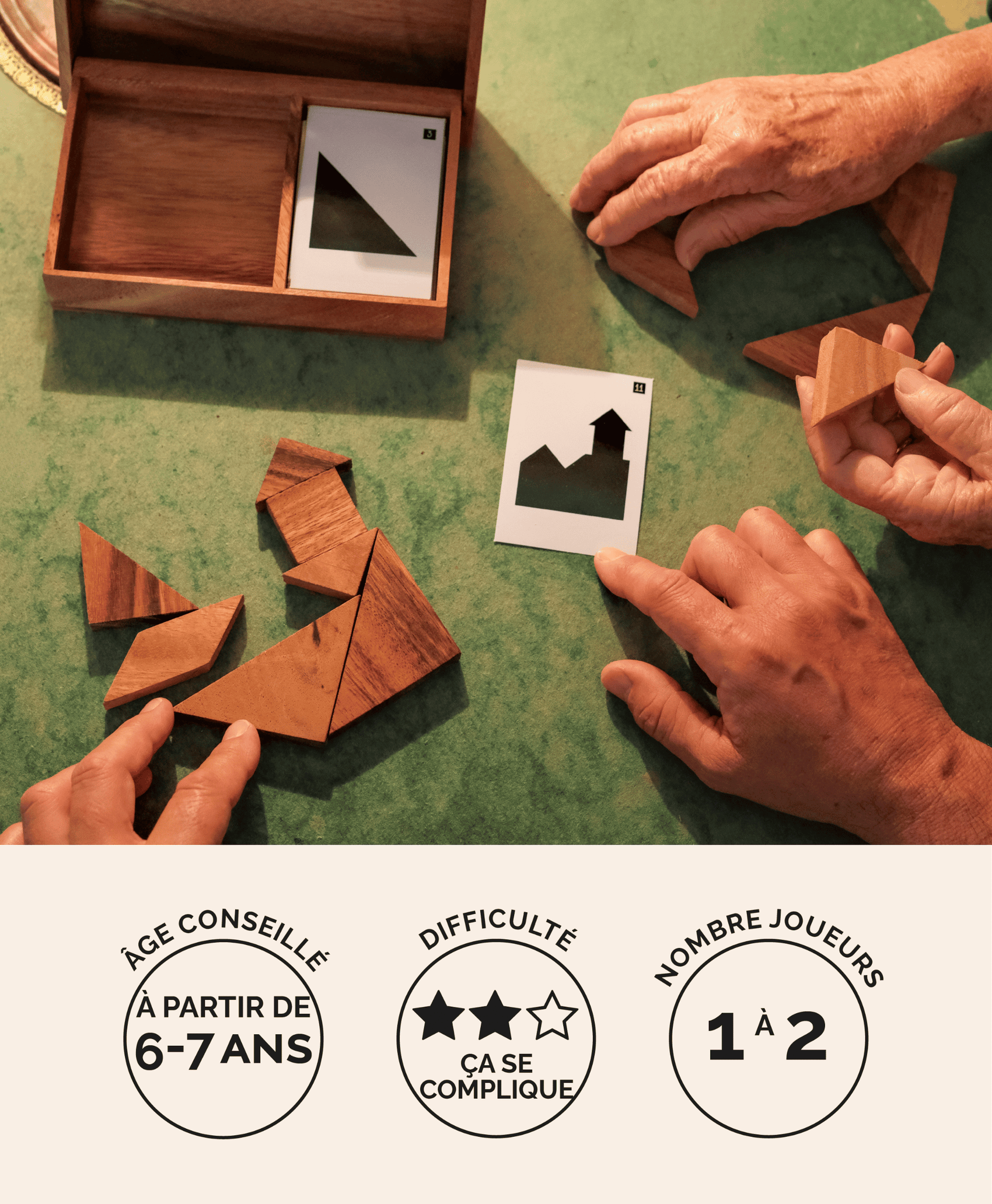 Double Tangram en bois Jeux Faugère – idée cadeau, casse-tête pédagogique 2 joueurs dès 6 ans