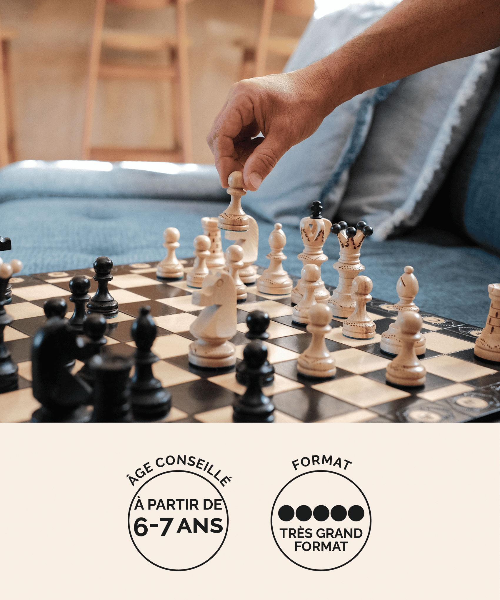 Jeu d'échecs (échiquier) en bois noir format XL Jeux Faugère – jeu 2 joueurs dès 6 ans