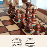 Jeu d'échecs (échiquier) en bois marron clair format XL Jeux Faugère – jeu 2 joueurs dès 6 ans