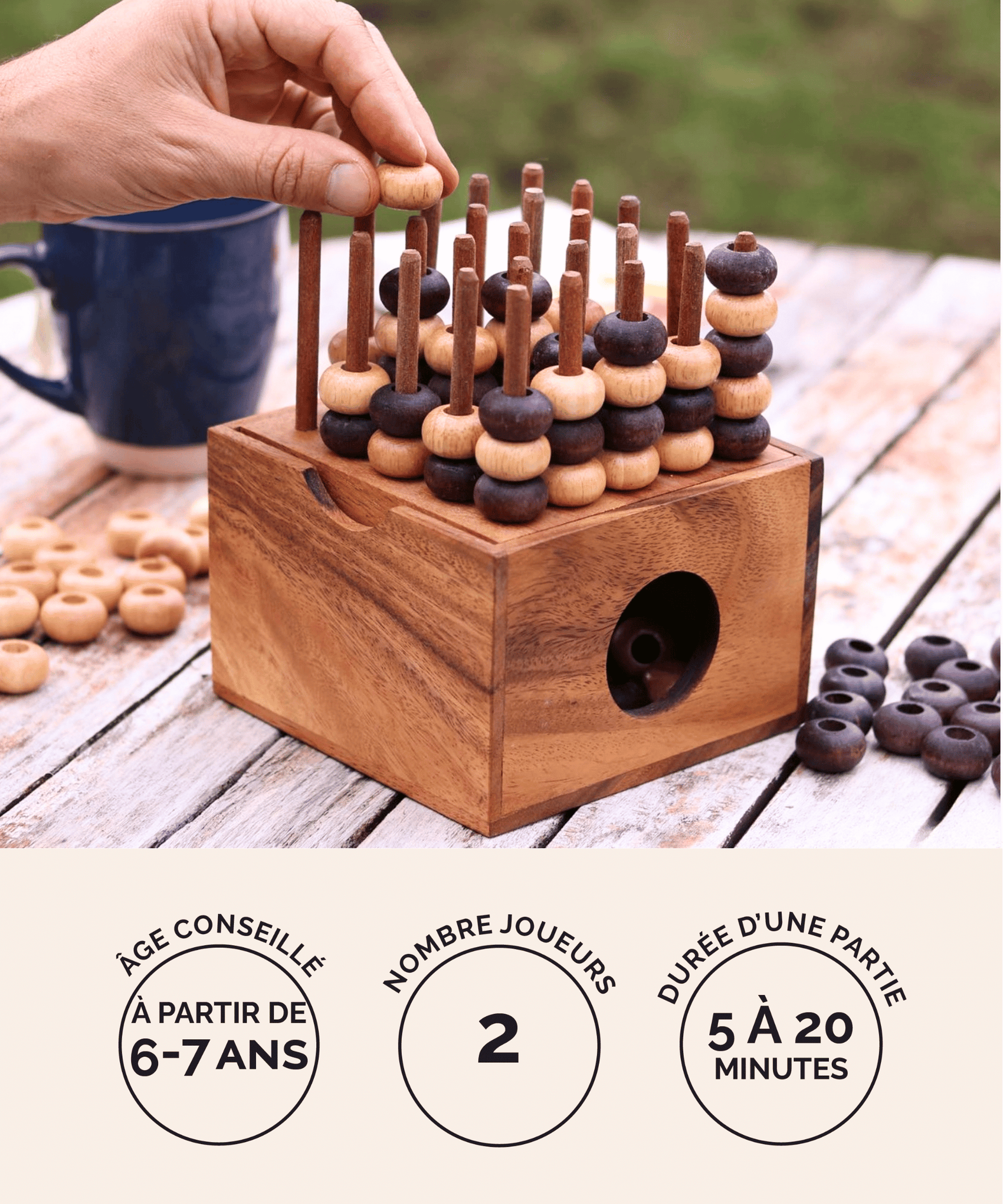 Puissance 5 3D en bois Jeux Faugère – jeu de stratégie type Puissance 4, 2 joueurs dès 6 ans