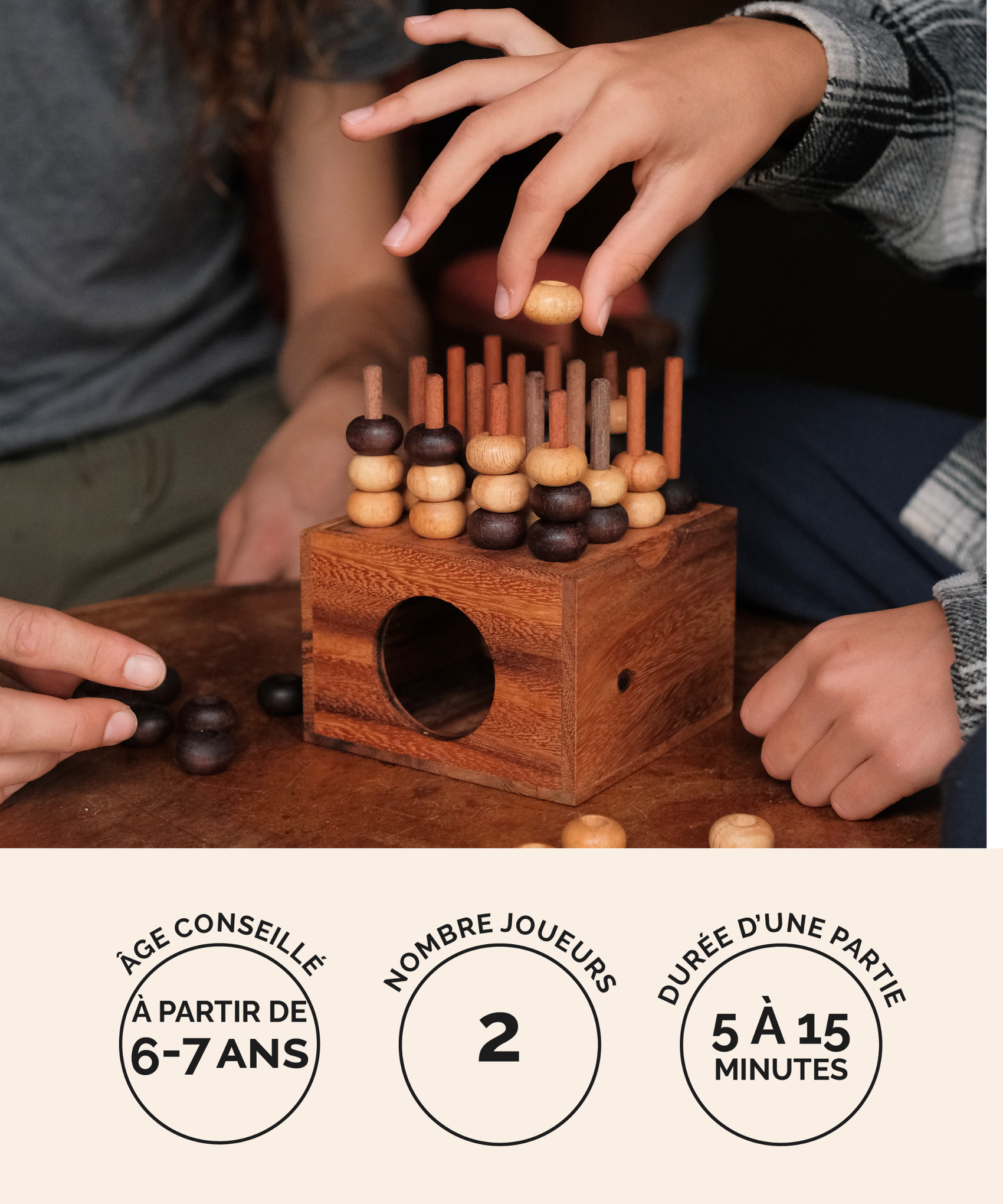 Puissance 4 3D en bois Jeux Faugère – jeu de stratégie 2 joueurs dès 6 ans