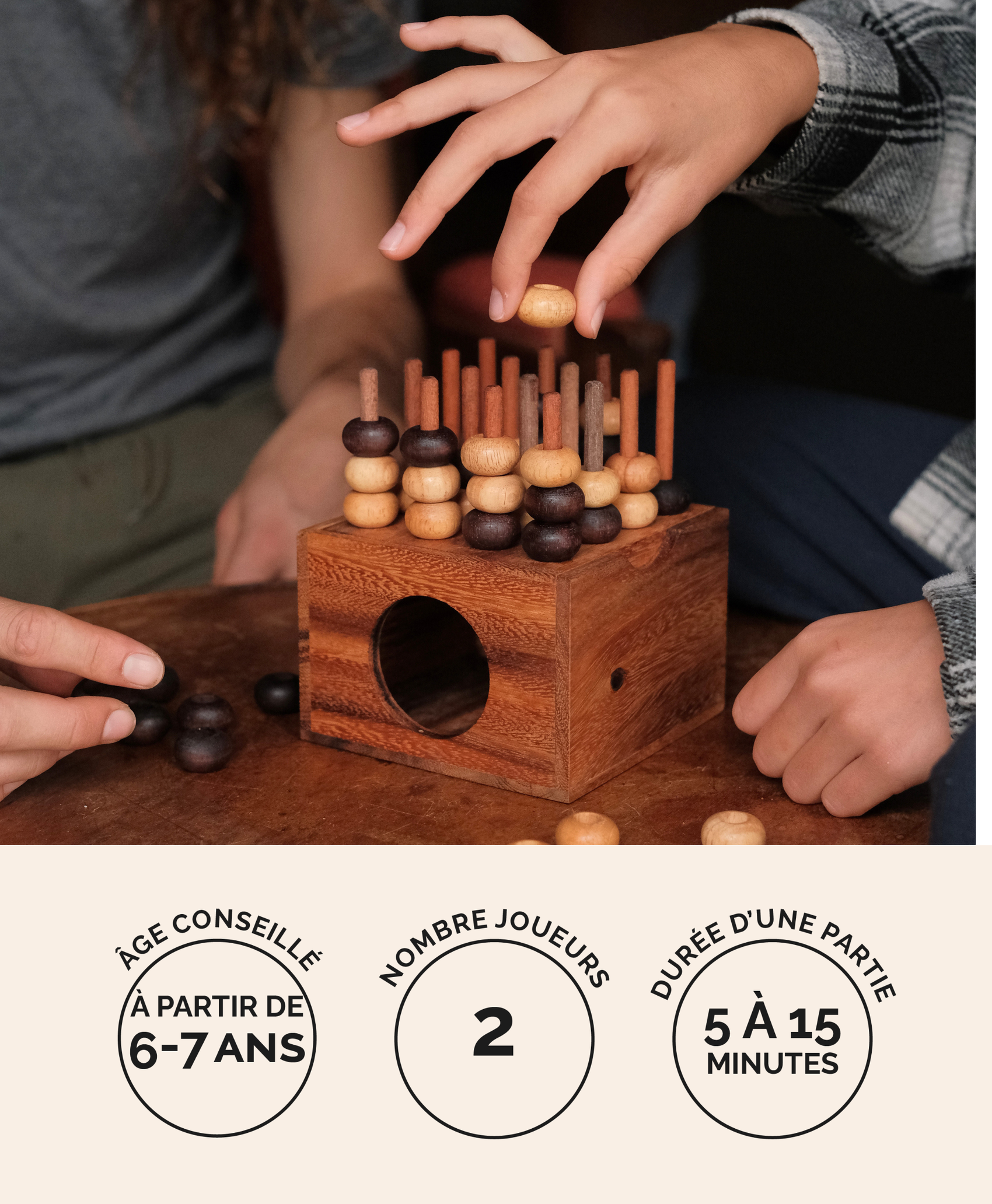 Puissance 4 3D en bois Jeux Faugère – jeu de stratégie 2 joueurs dès 6 ans