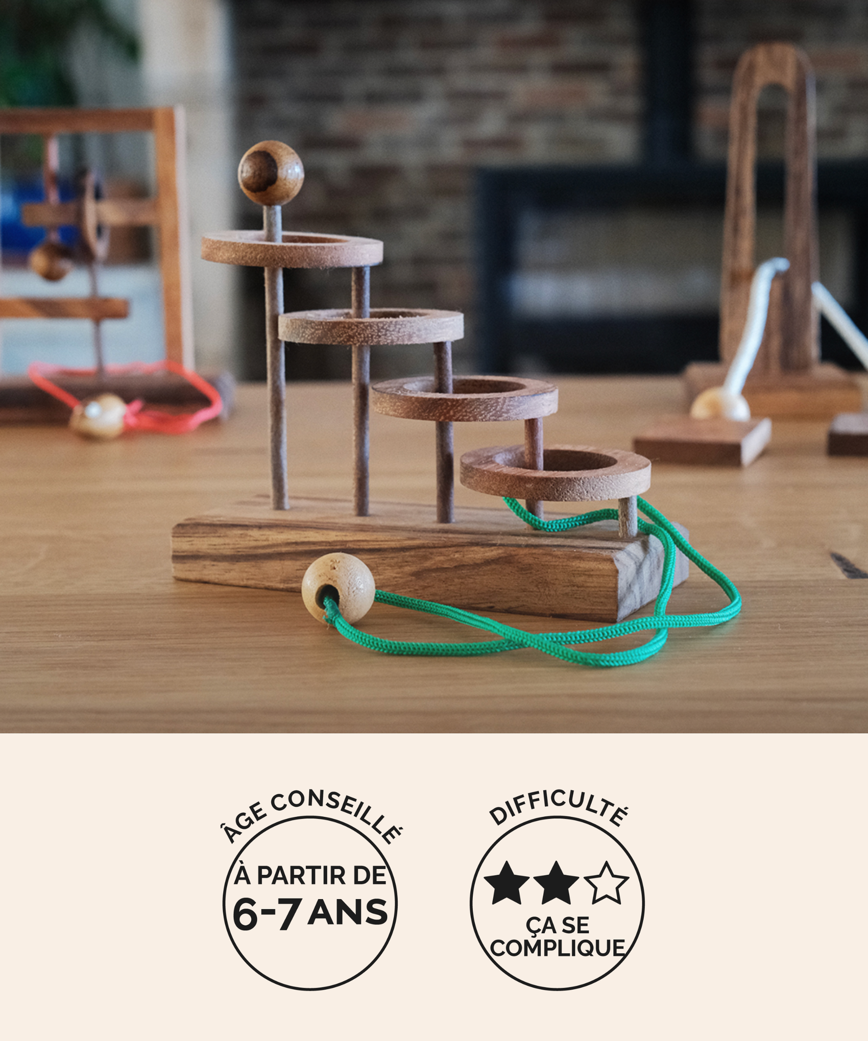 La Clé Égyptienne, casse-tête ficelle en bois Jeux Faugère – idée cadeau, jeu solo 1 joueur dès 6 ans