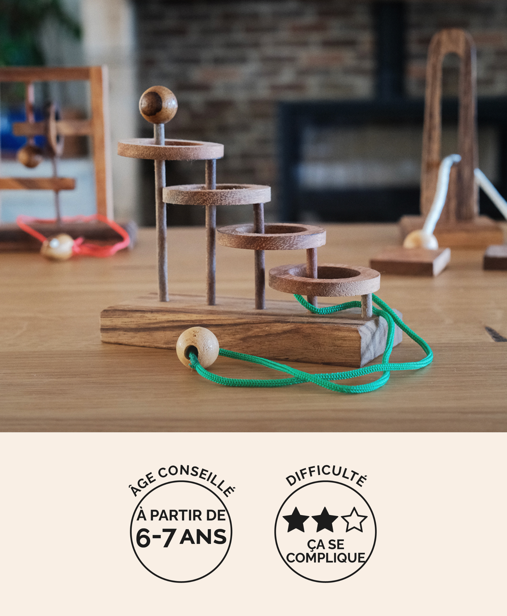 La Clé Égyptienne, casse-tête ficelle en bois Jeux Faugère – idée cadeau, jeu solo 1 joueur dès 6 ans