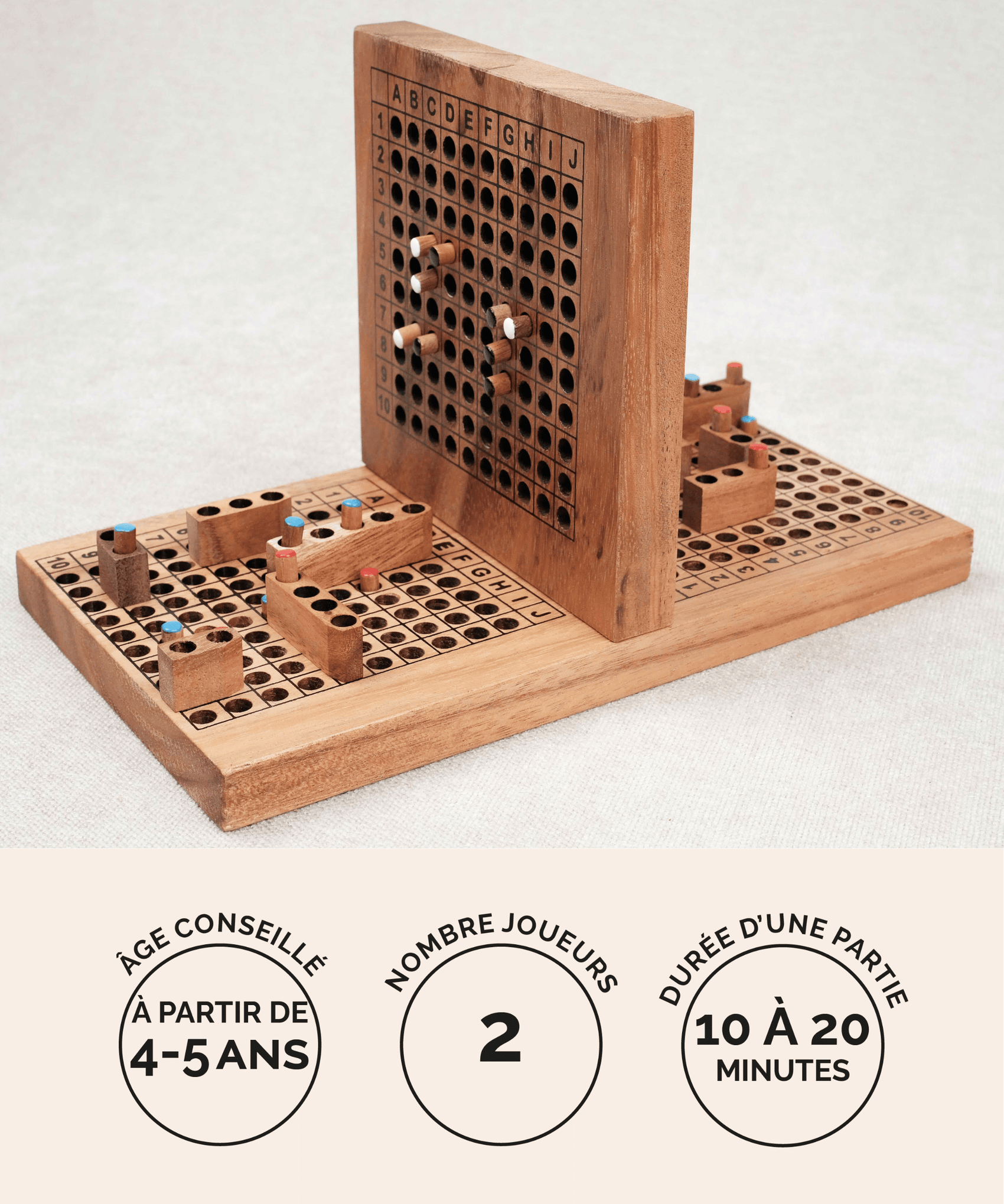 Bataille Navale en bois Jeux Faugère – idée cadeau, jeu de stratégie familial 2 joueurs dès 6 ans
