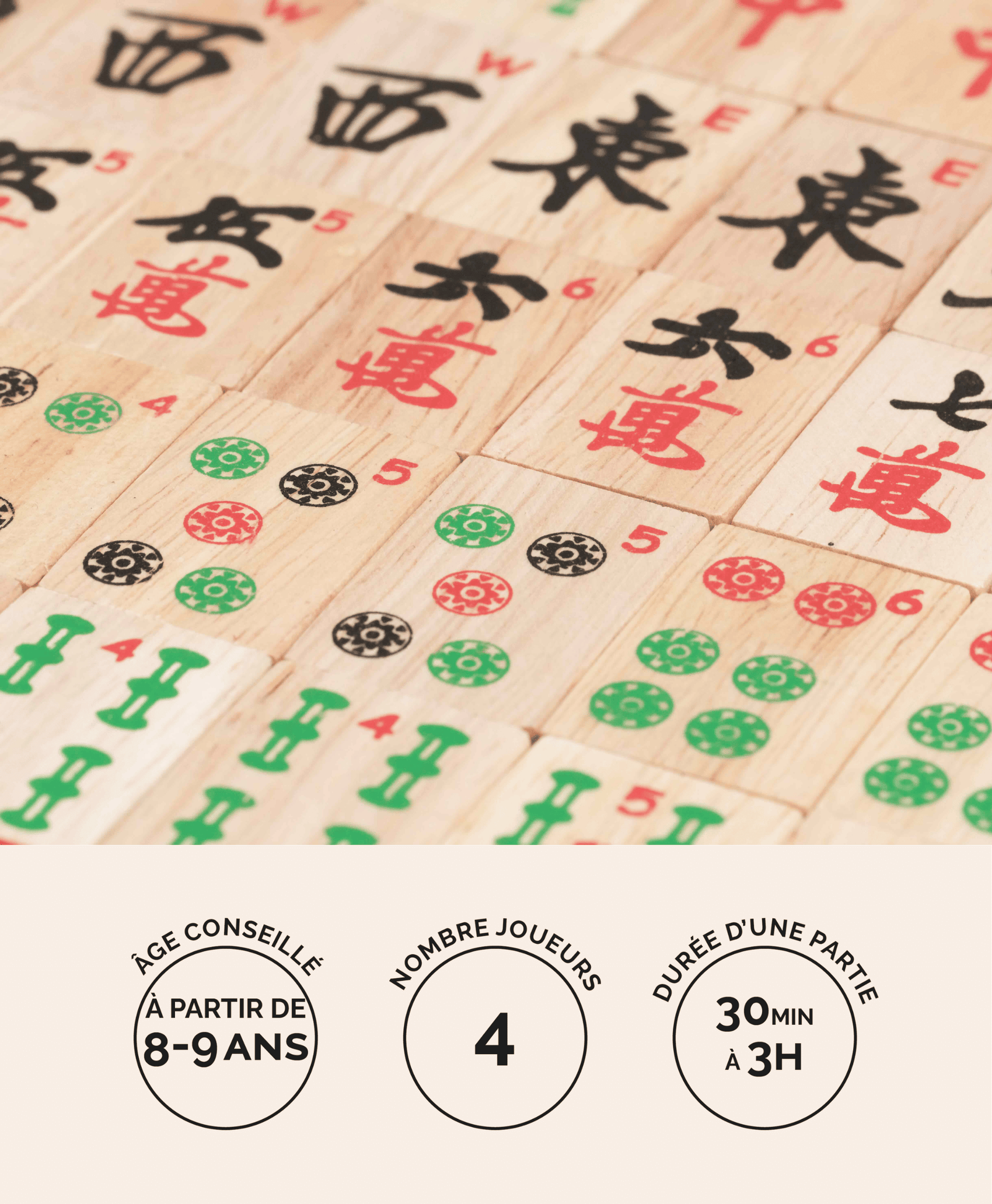 Mah-Jong en bois Jeux Faugère – jeu de stratégie 4 joueurs dès 8 ans