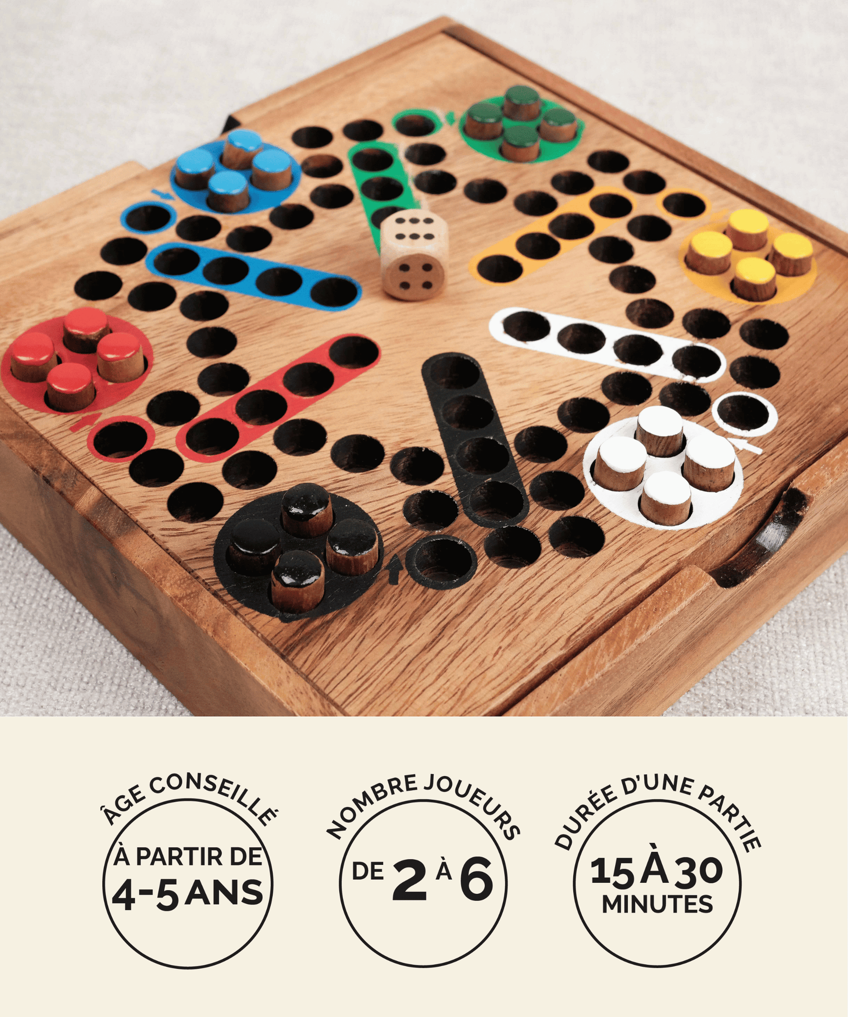 Jeu des Petits Chevaux en bois 6 joueurs Jeux Faugère – jeu familial dès 4 ans