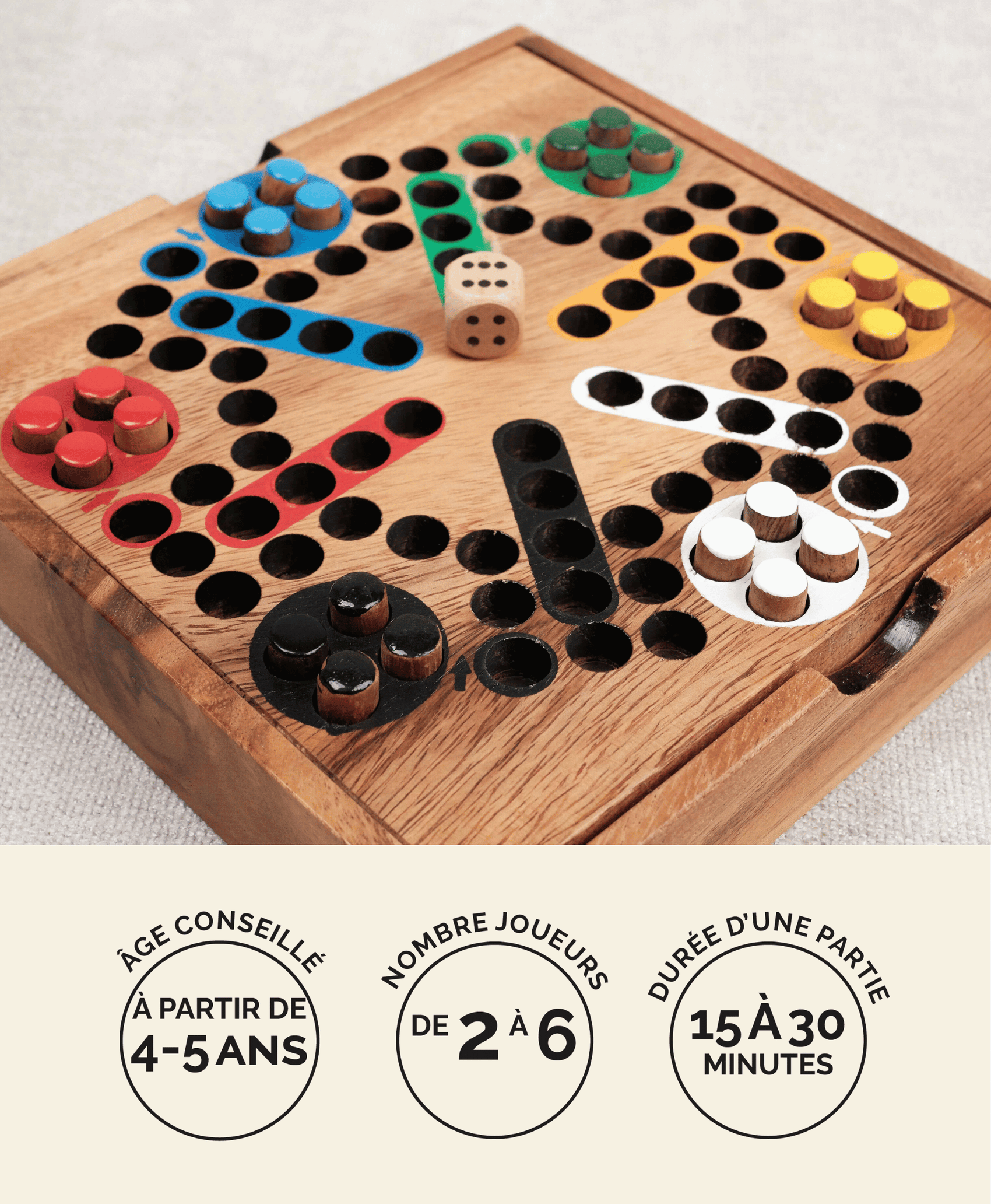 Jeu des Petits Chevaux en bois 6 joueurs Jeux Faugère – jeu familial dès 4 ans