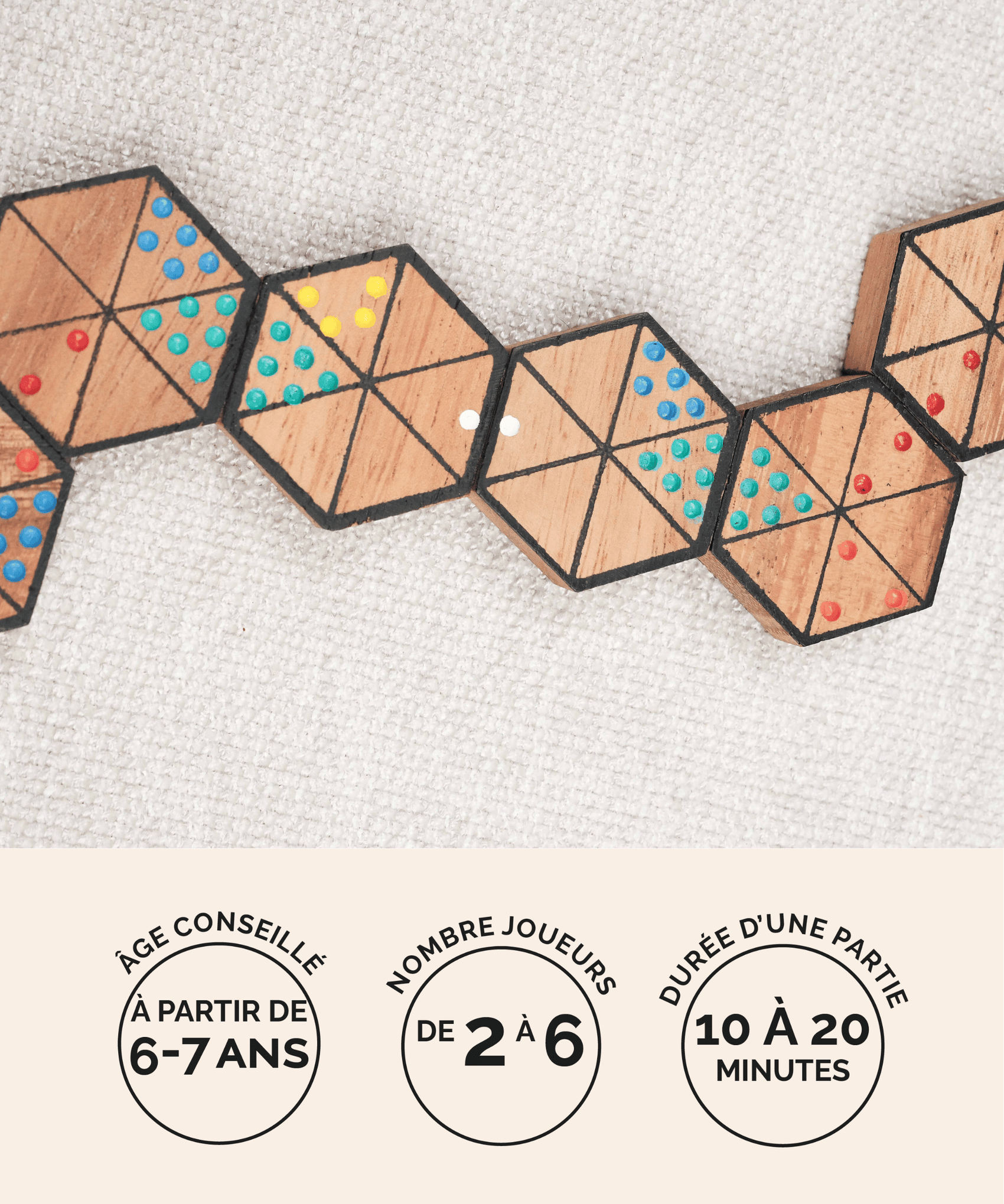 Hexadomino en bois Jeux Faugère – jeu familial 2 à 6 joueurs et plus dès 6 ans