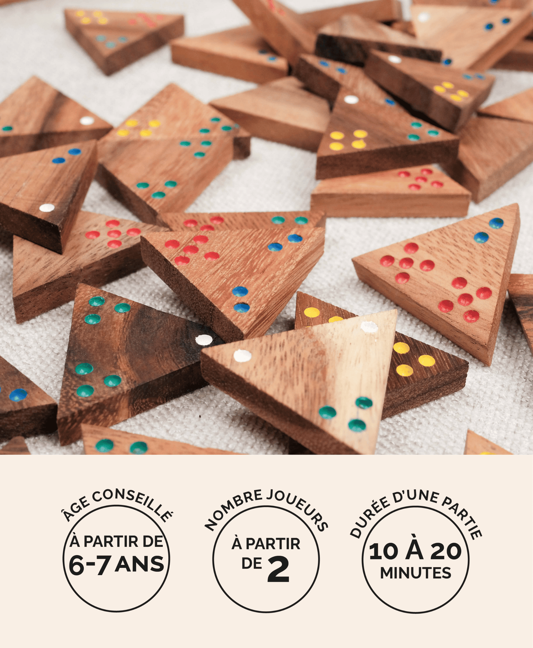 Triomino en bois Jeux Faugère – jeu familial 2 à 6 joueurs et plus dès 6 ans