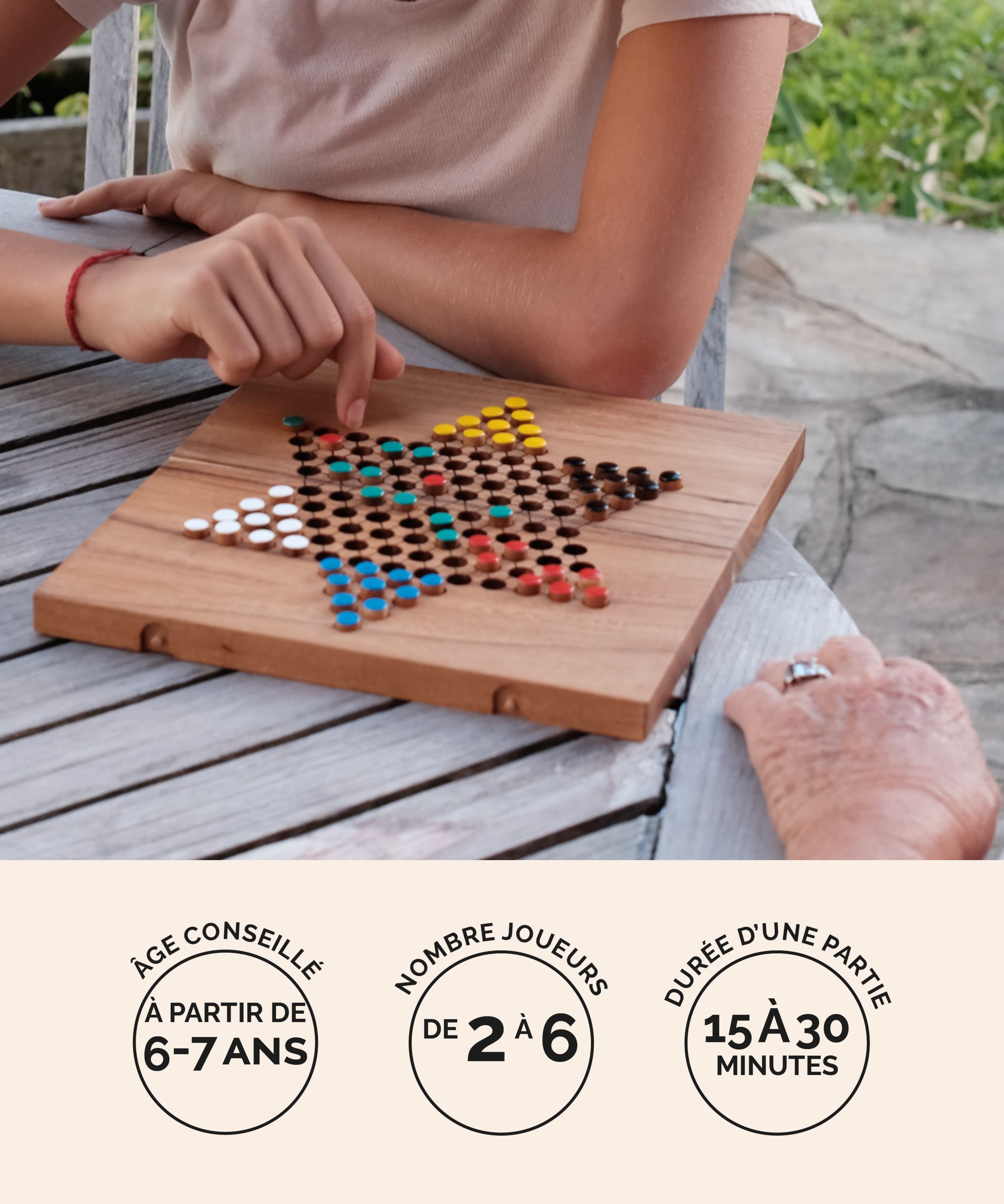 Dames Chinoises en bois format L Jeux Faugère – jeu de stratégie 2 à 6 joueurs dès 6 ans