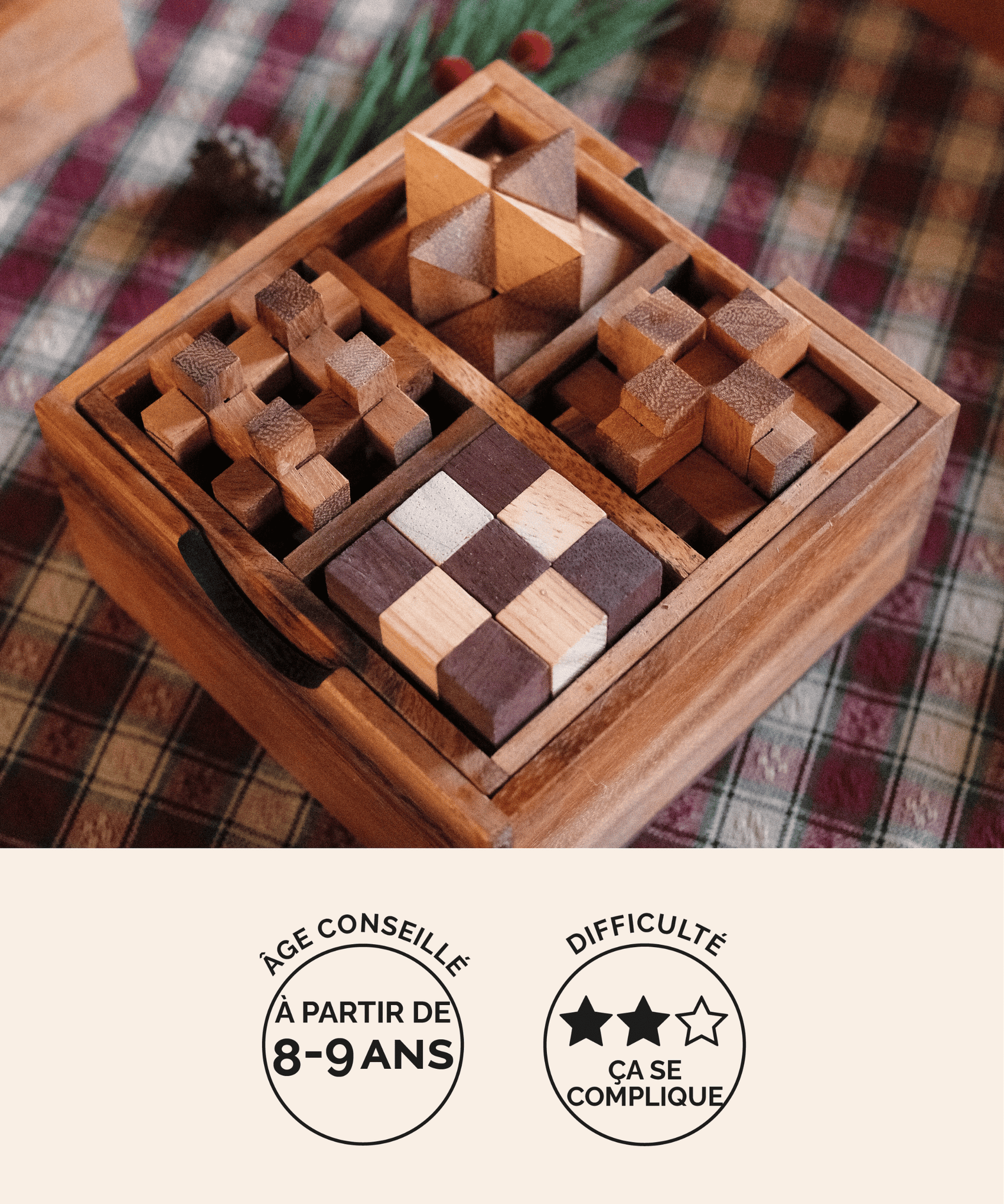 Coffret 4 casse-têtes en bois Jeux Faugère – idée cadeau, niveau intermédiaire dès 8 ans
